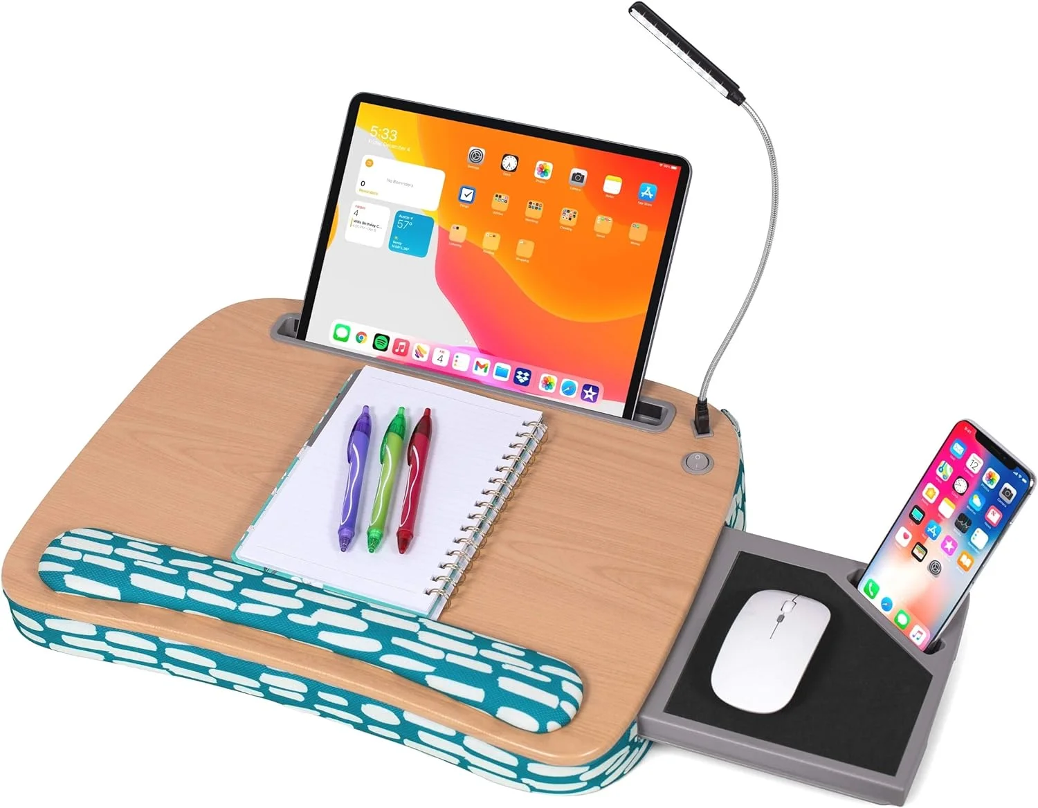 Deluxe Lap Desk With Pillow Cushion  Wrist Rest | USB Light  Mouse Pad | Fits Laptops Up To 15