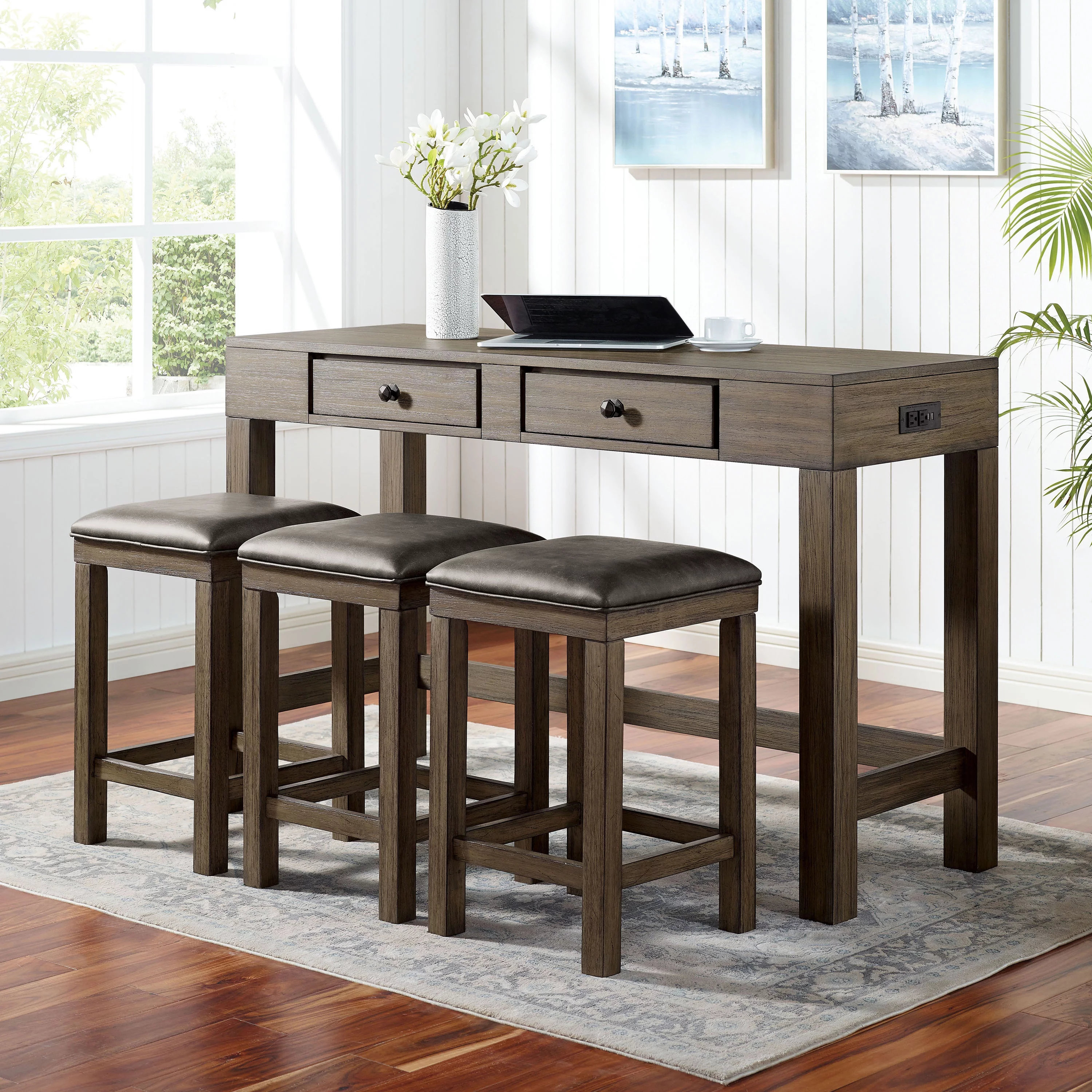 Furniture of America Kipp 4-Piece Counter Height Dining Set, Walnut and Gray