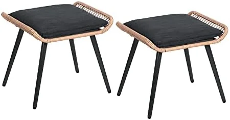 GEROBOOM Outdoor Wicker Ottoman   Patio Rattan Ottomans with Seat Cushions  2 Pieces Footstool Footrest Seat for Outside Garden  Balcony  Living Room  Gray