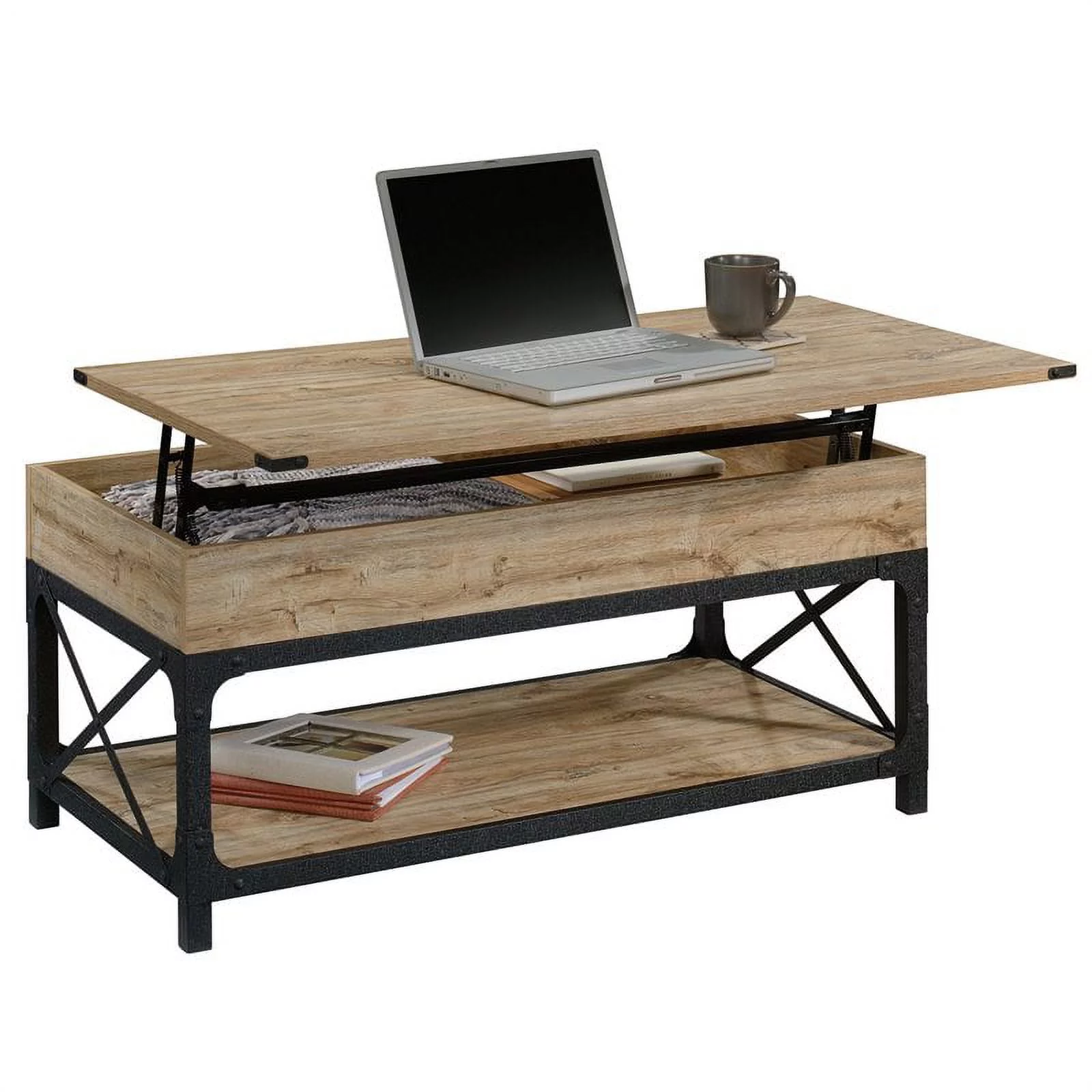 Pemberly Row Wood and Metal Lift-Top Coffee Table in Milled Mesquite