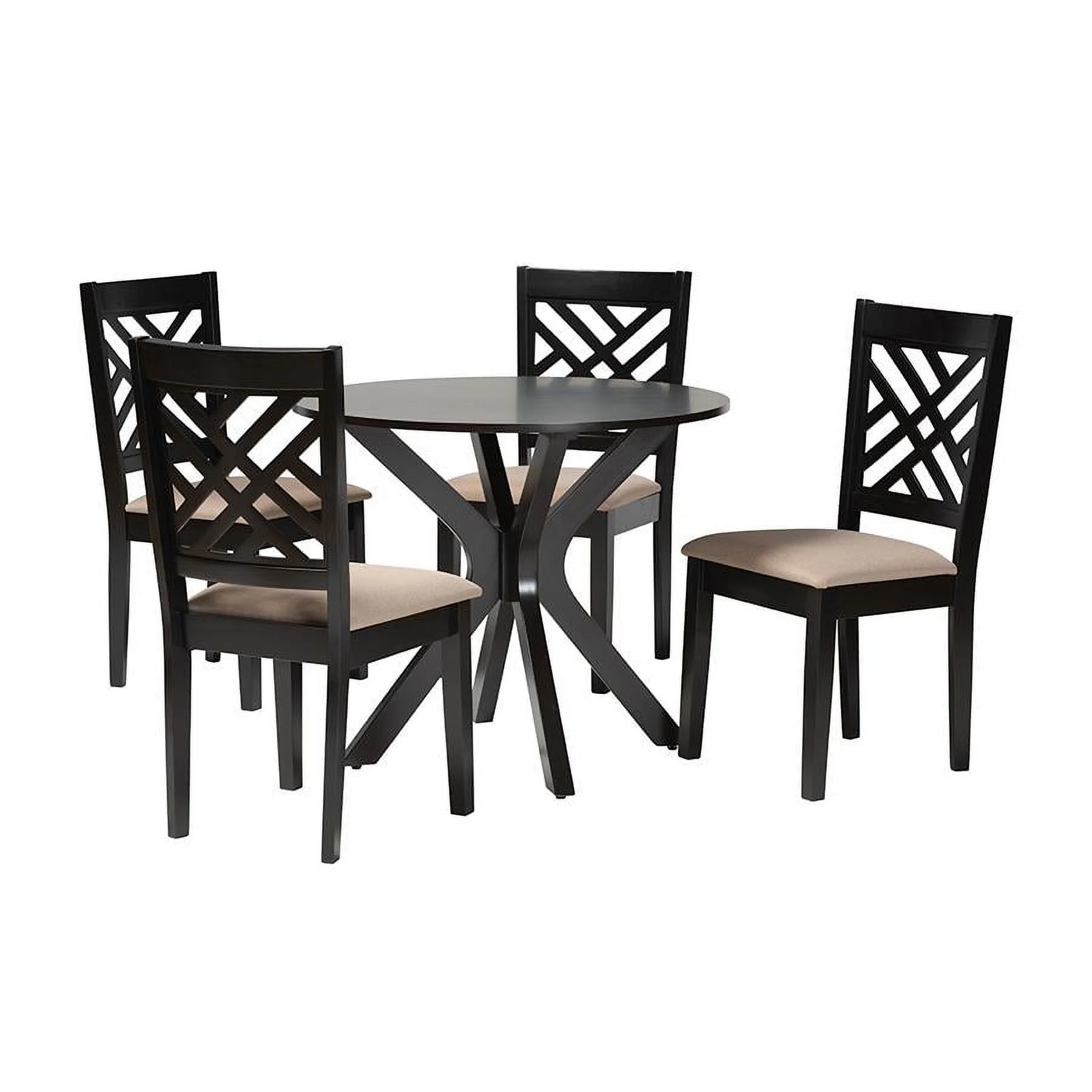 Baxton Studio Norah Sand Fabric and Dark Brown Wood 5-Piece Dining Set