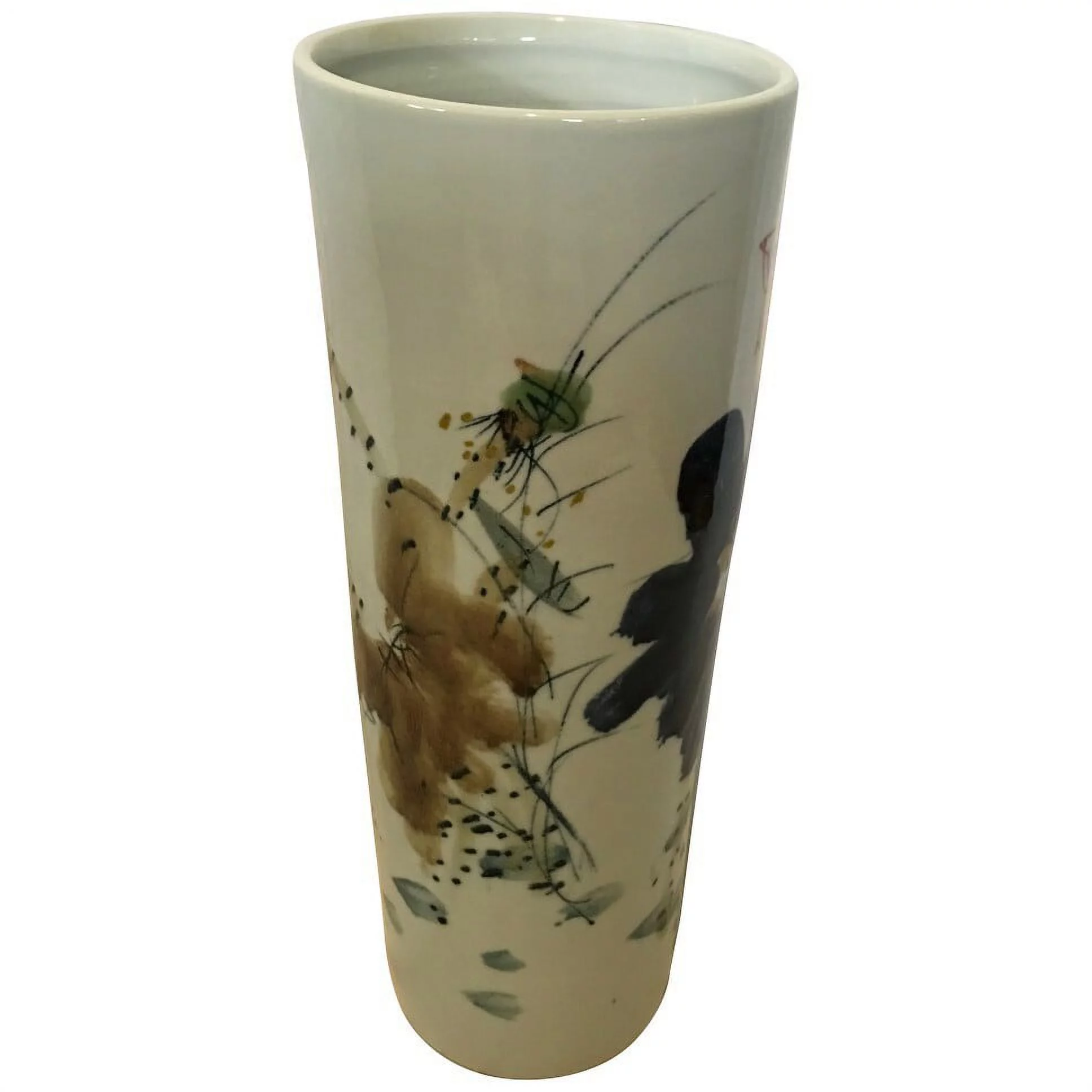 Chinese White Porcelain Vase Brush Painted Water Lotus Flower - Oriental Furniture Warehouse