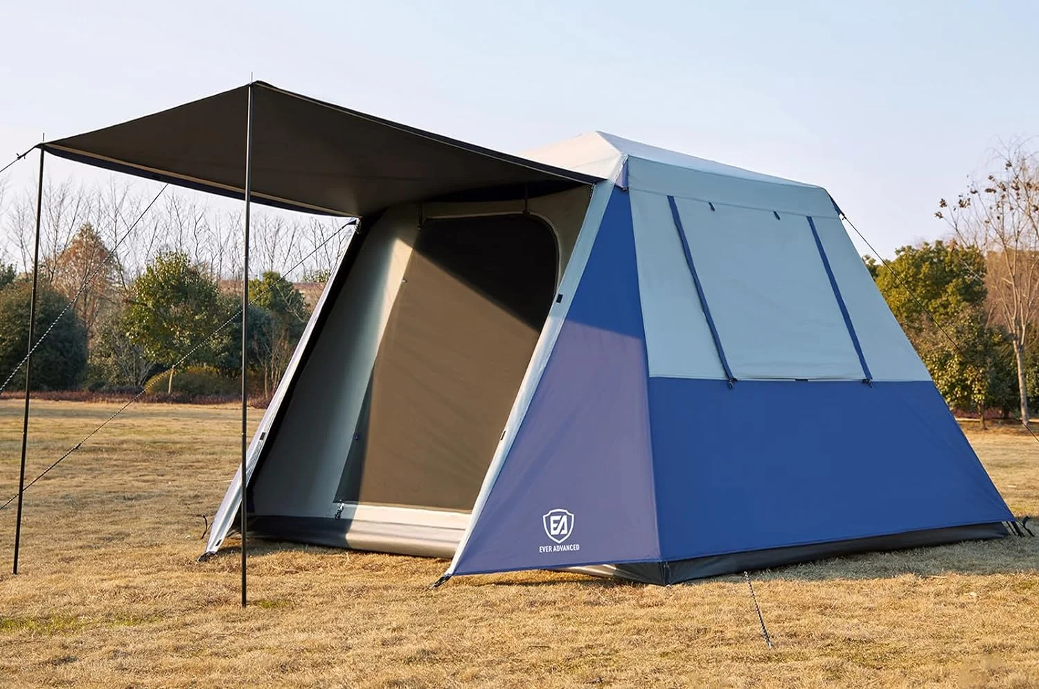 HYUN Blackout 6 Person Camping Tent, Instant Cabin Tent for Family with Vestibule and Large Mesh Windows, 60s Easy Setup, Double Layer, Water-Resistant, Blue