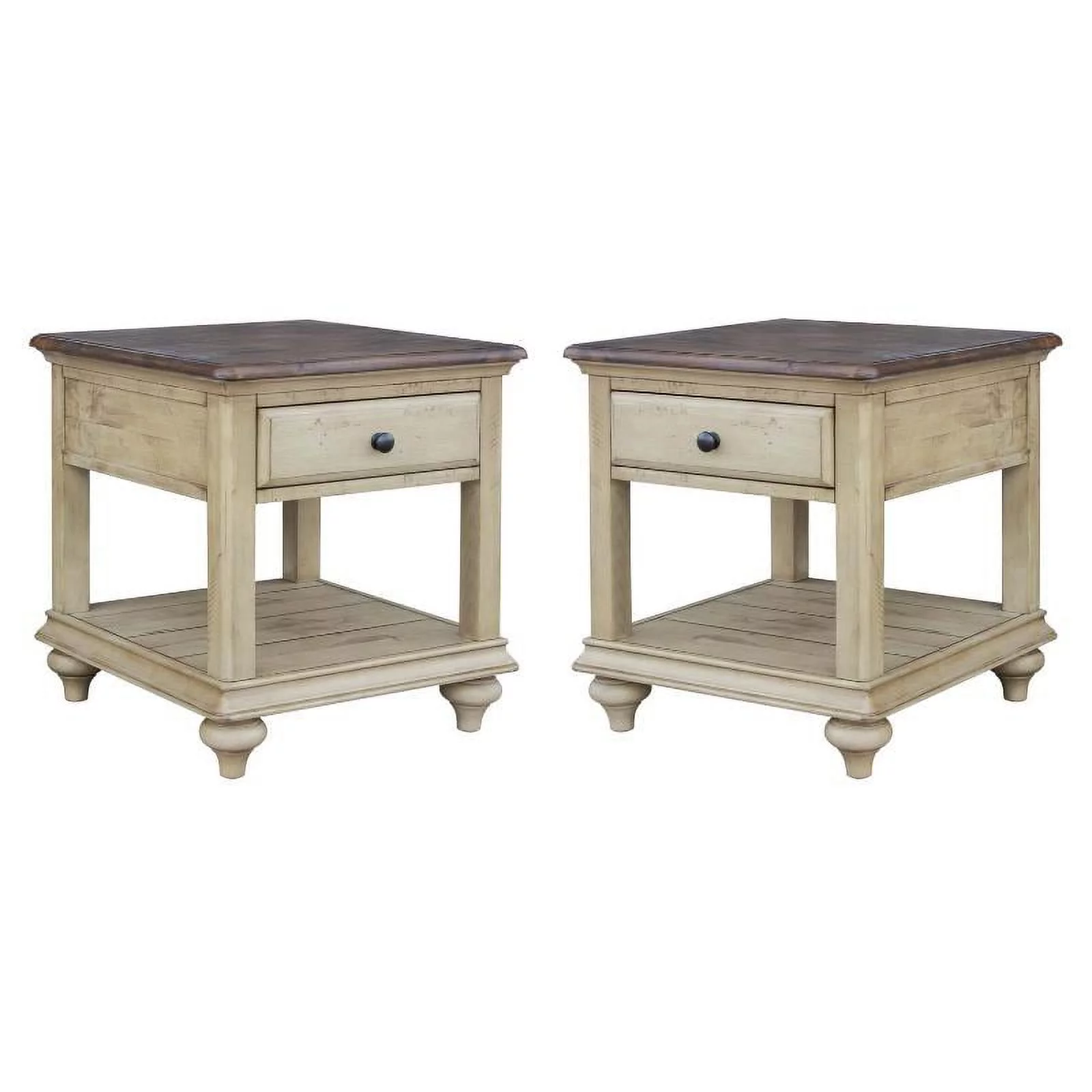 Home Square Wood End Table in Cream Puff & Walnut Brown - Set of 2