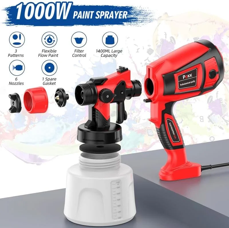 Paint Sprayer, 850W HVLP Electric Spray Paint Gun, 6 Copper Nozzles and 3 Spray Patterns, Easy to Clean, Paint Sprayers for Home Interior and Exterior, Cabinets, Furniture,Fence, Walls Etc.