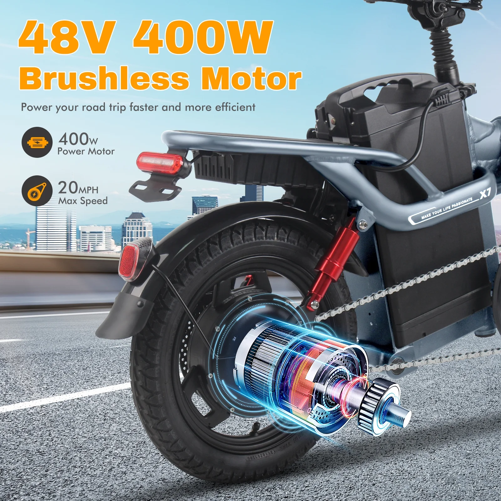 Wildeway Folding Electric Bike for Adults , 400W Motor, 48V 20AH Removable Battery, 14”Tire City Commuter Ebike