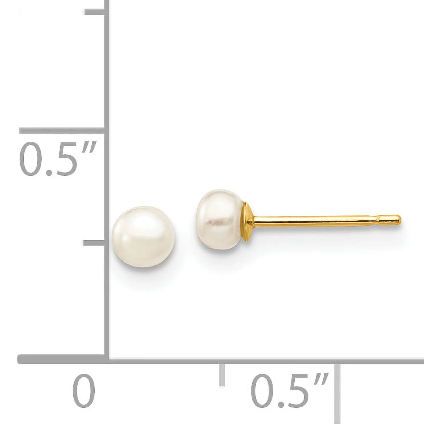 Primal Gold 14 Karat Yellow Gold 3-4mm White Button Freshwater Cultured Pearl Stud Post Earrings