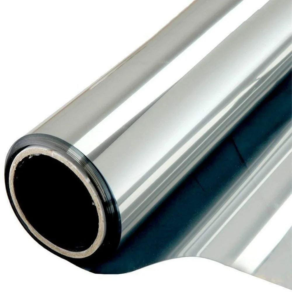 NEWCE   Window Privacy Film One Way Mirror Film Daytime Privacy Static Non-Adhesive Decorative Heat Control Anti UV Window Tint for Home and Office Black Silver 17.7‘‘x78.7‘‘