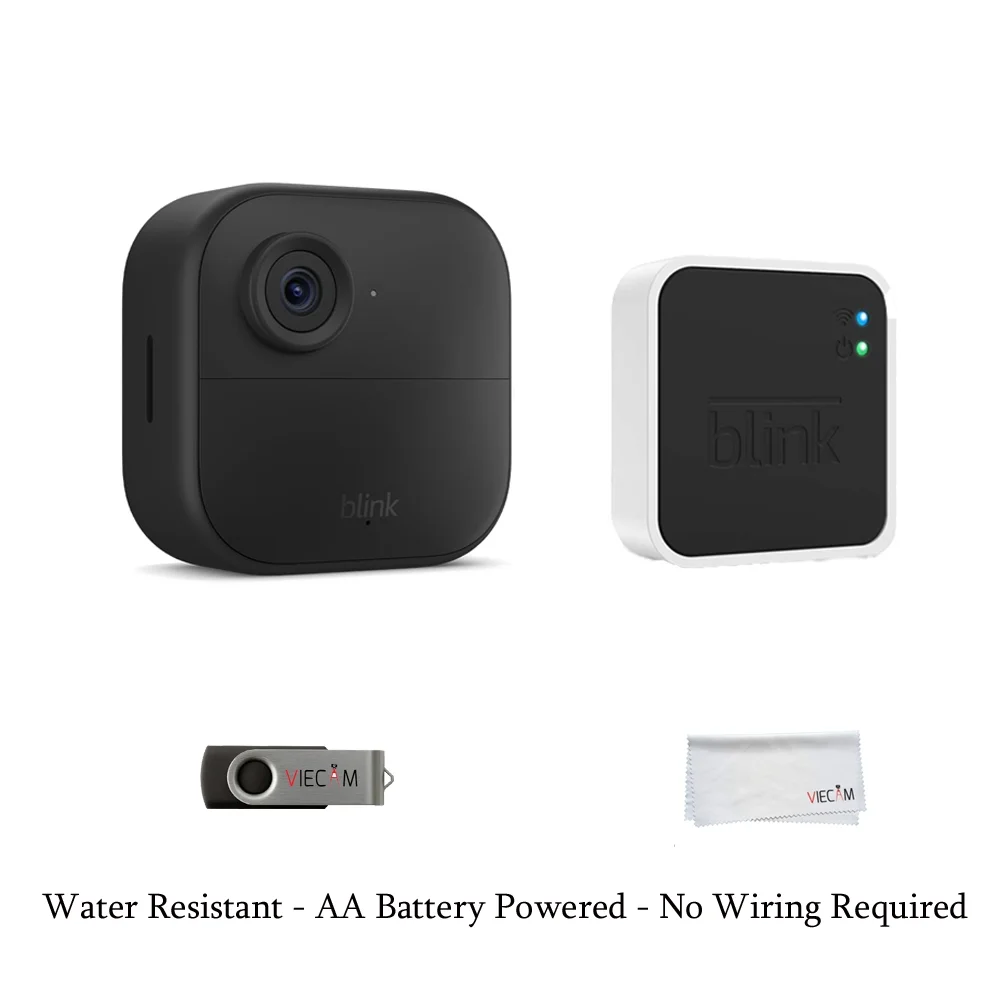 Blink_Outdoor 4 (4th Gen) 1 Camera System – Wire-free HD Smart Security Camera, two-year Battery Life, Enhanced Motion Detection + VIECAM USB drive and cleaning Cloth