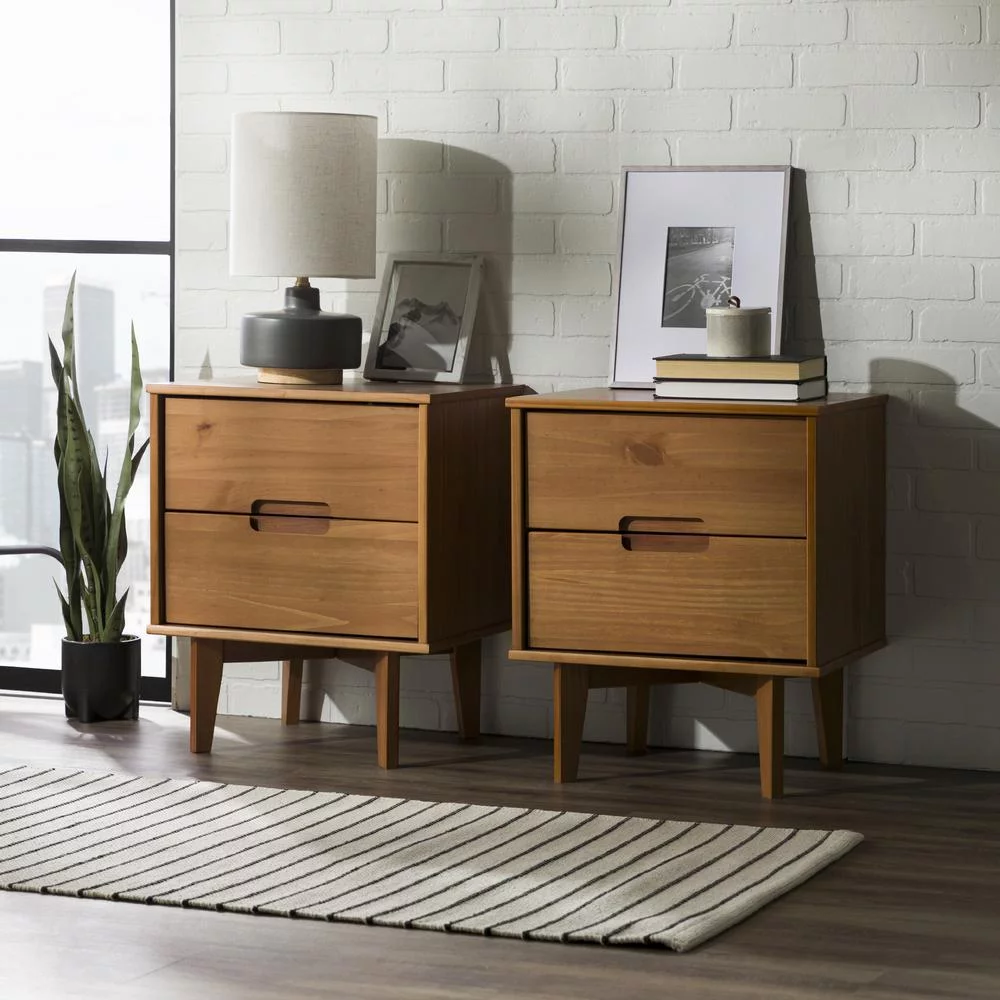 Walker Edison Sloane 2-Drawer Solid Wood Nightstands in Caramel (Set of 2)