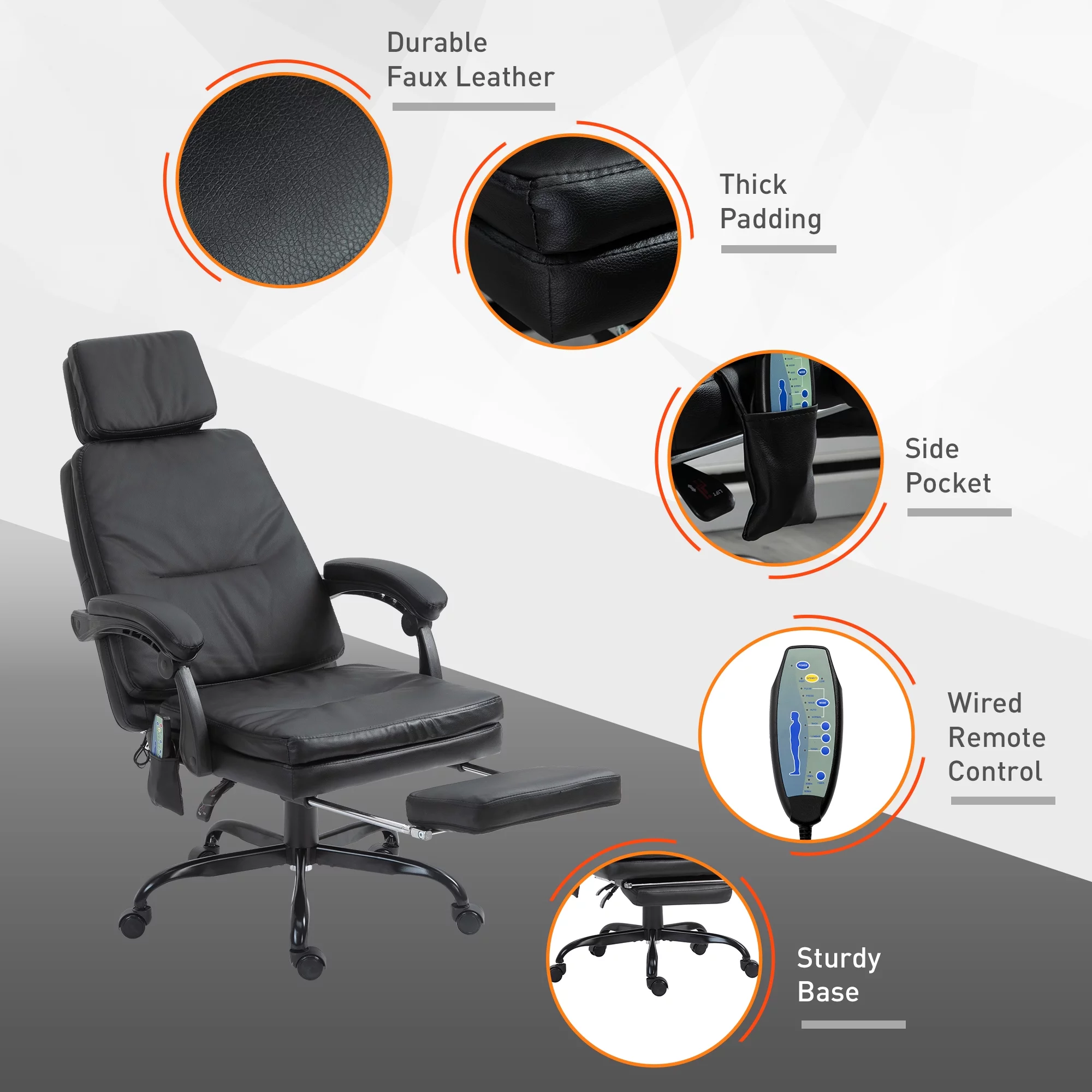 Vinsetto 6-Point Vibration Massage Office Chair Faux Leather w/ Wheel, Black