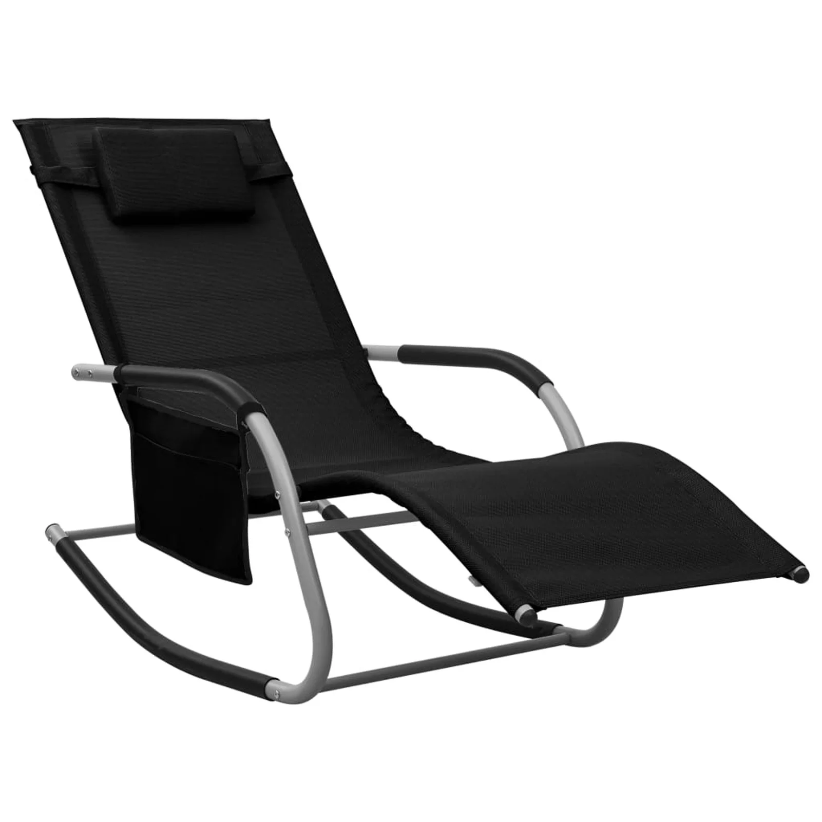 Dcenta  Sun Lounger with Pillow and Side Bag Textilene Chaise  Chair Steel Frame Sunlounger Black for Poolside, Patio, Balcony, Garden 58.7 x 24.4 x 34.6 Inches (L x W x H)