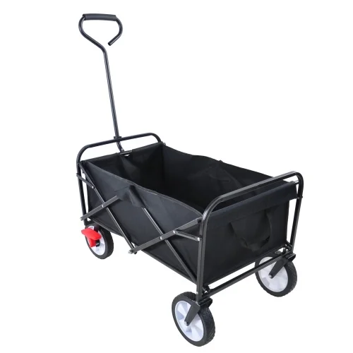 Buytoshop Folding Wagon Garden Shopping Beach Cart,Outdoor Camping Wagon Cart,Black