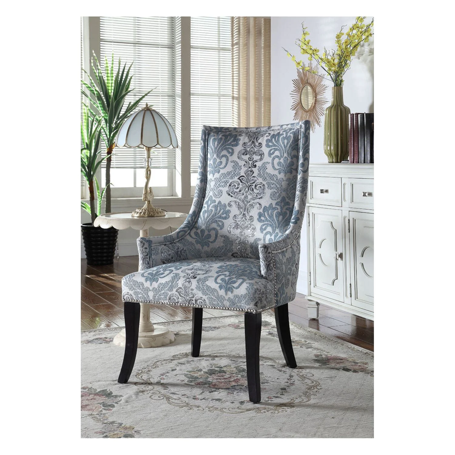 Best Master Audrey Polyester Fabric Upholstered Accent Chair in Teal Gray