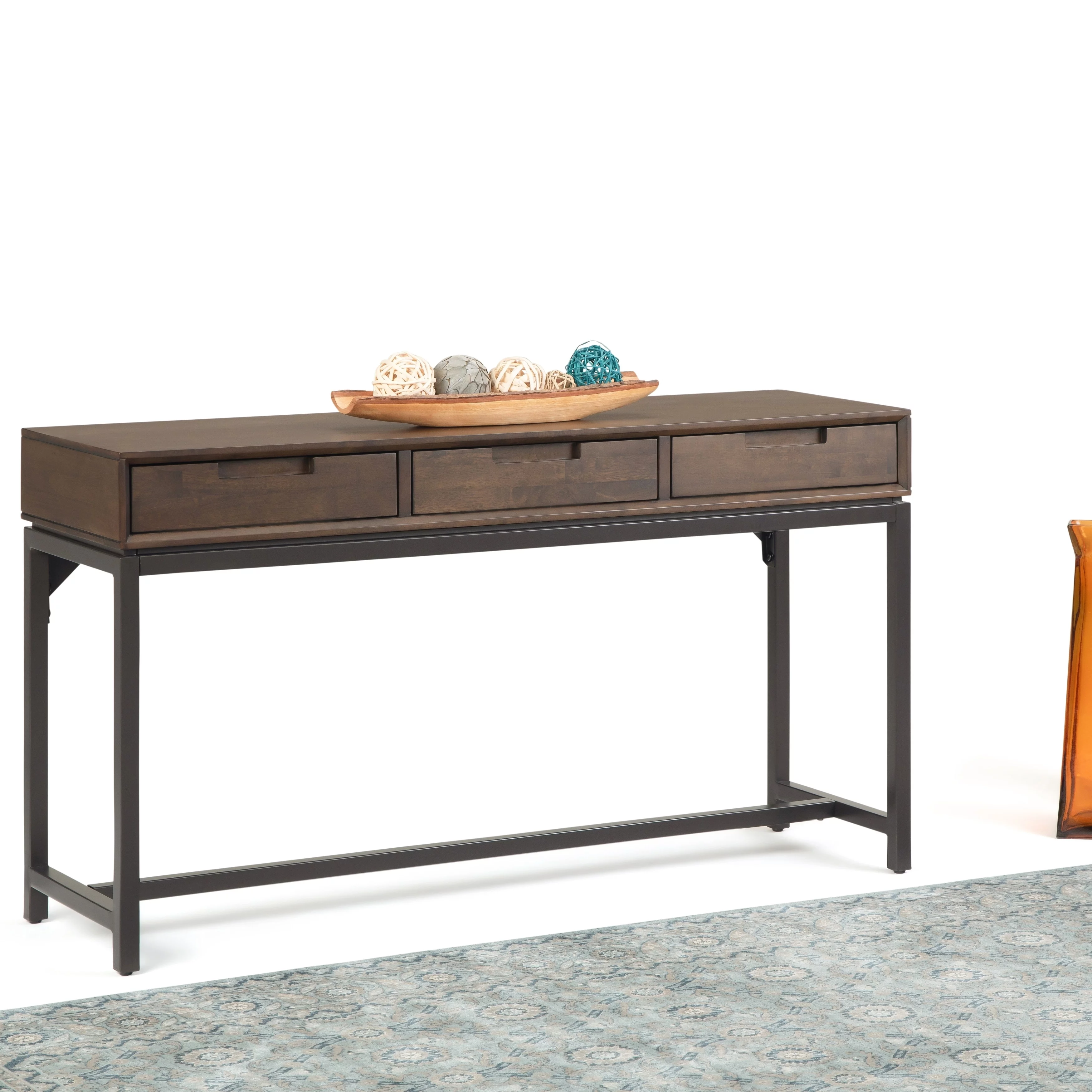 WyndenHall  Devlin SOLID HARDWOOD and Metal 54 inch Wide Industrial Wide Console Table in Walnut Brown - 54