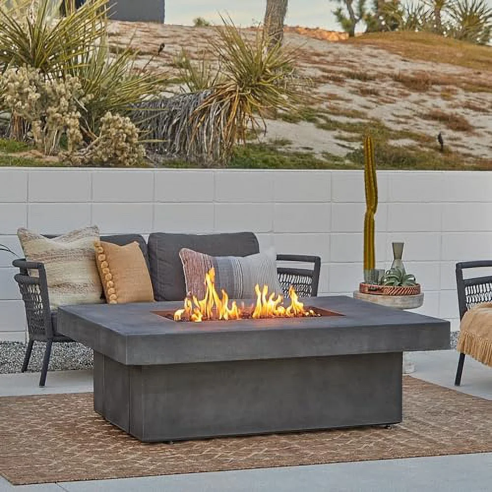 Branchview 60 Inch Rectangular Steel Propane Fire Pit W/Hidden Tank in Gray By BBQGuys Signature