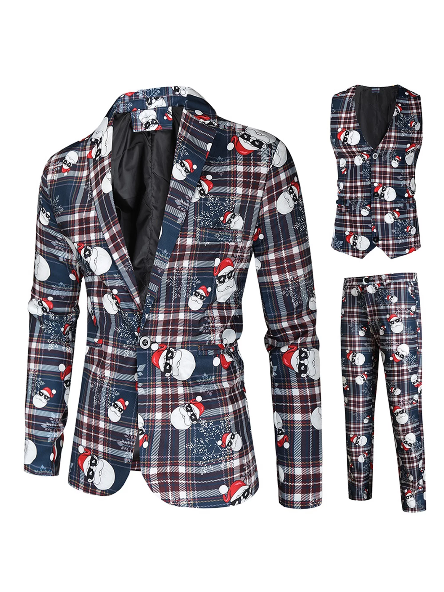 Men's 3 Piece Slim Fit Suit Double Breted Tuxedo Suits Blazer Pants Vest Suit Set