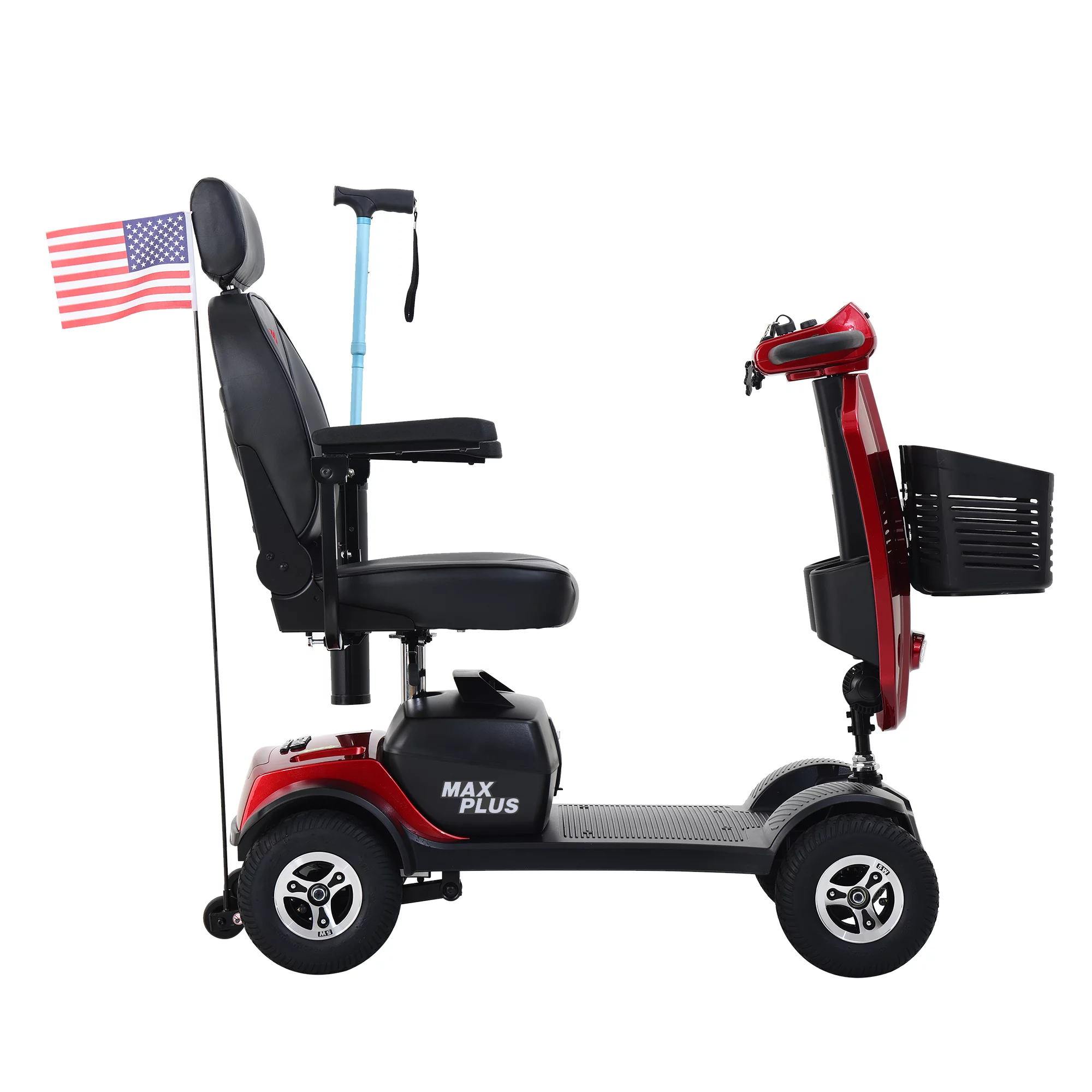 Portable 4-Wheel Mobility Scooter for Adults with 300 lbs Capacity - Ideal for Seniors and Travel - Includes USB Charging Port and 2 Cup Holders-RED