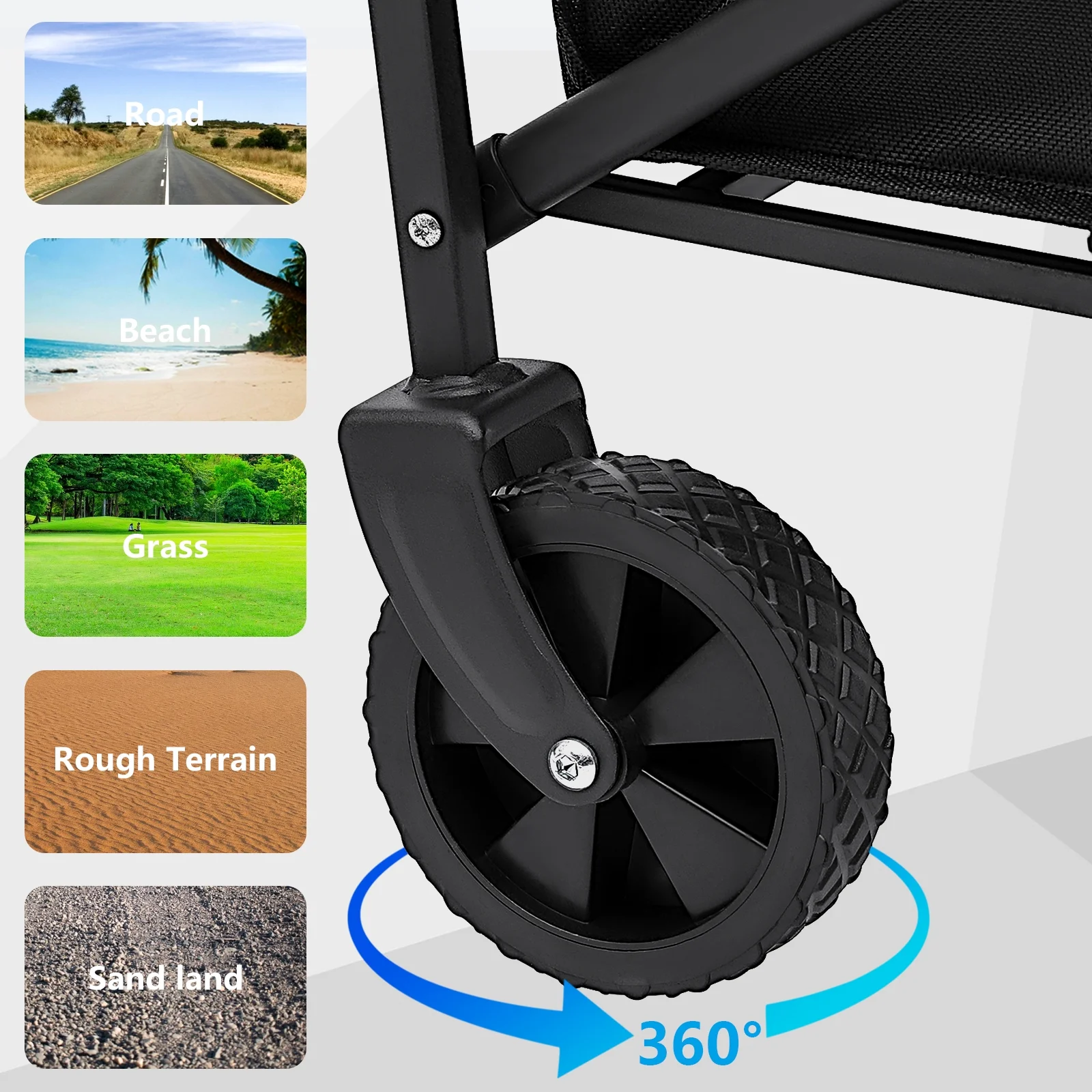 HONGGE Multi-Purpose Big Bucket Cart Collapsible Folding Wagon Garden Cart with Wheels, Black