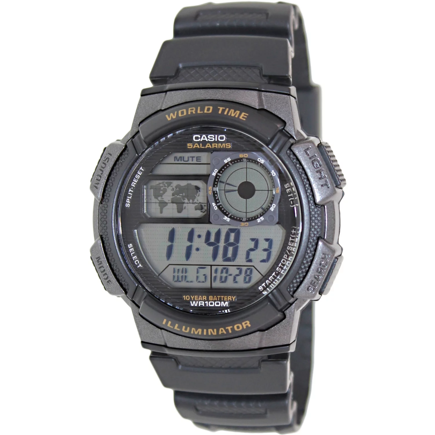 Casio Men's World Time Digital Sport Watch, Black AE1000W-1AV