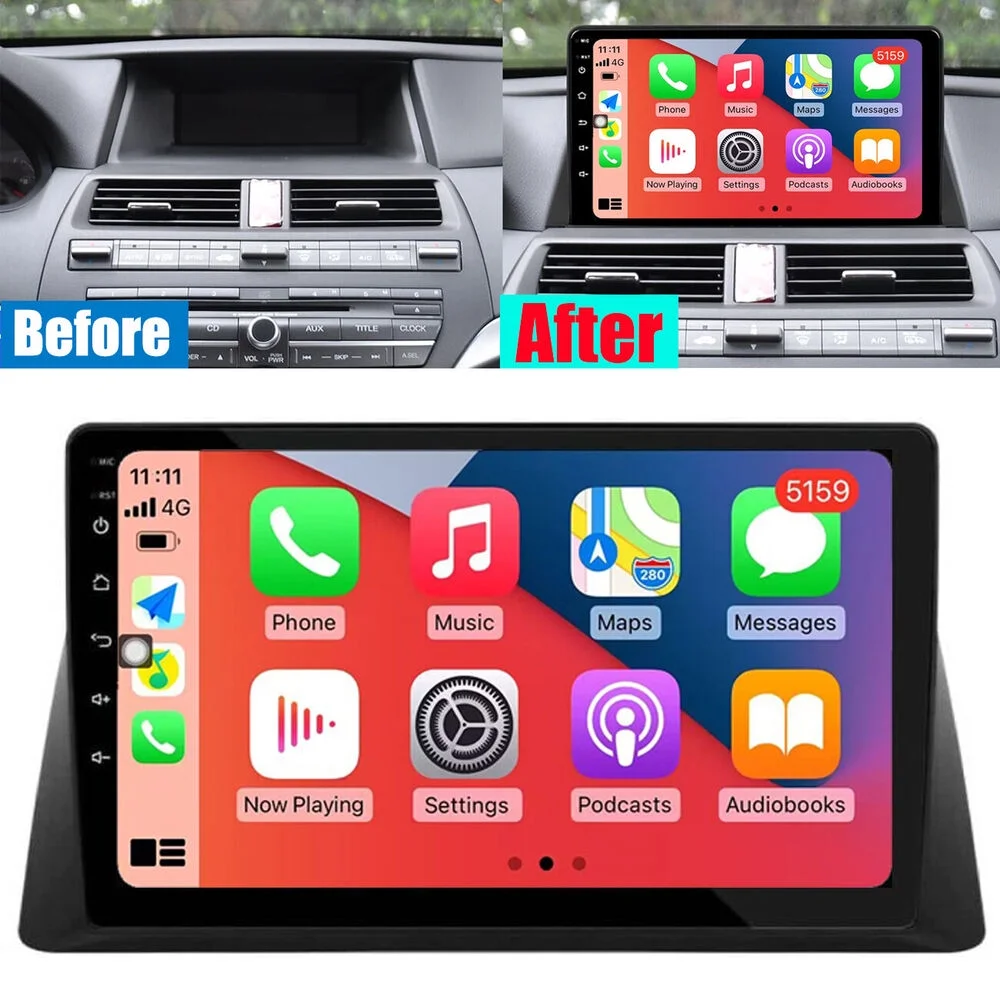 Car Radio Stereo GPS Navigation Carplay For Honda Accord 2008-2013 Backup Camera
