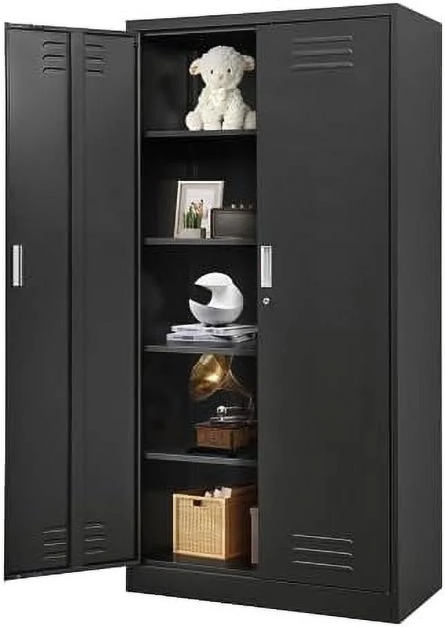 GVJMTKP Metal  Cabinet  Steel Lockable Garage Cabinet  with 2 Doors and 4 Adjustable Shelves. 71" Locking  Cabinet for Home  Office  Garage  Gym  School