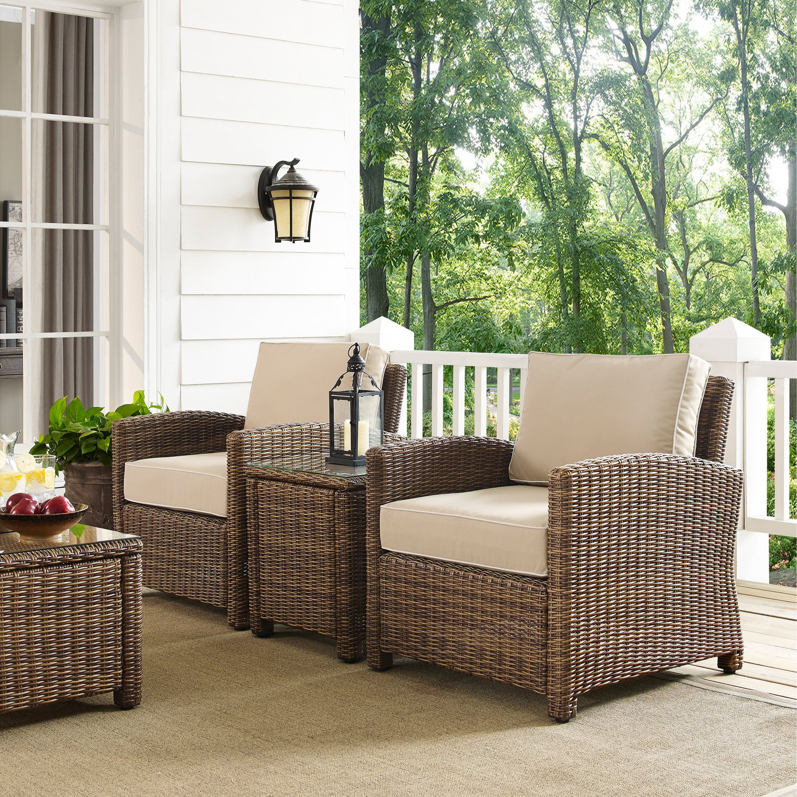 Crosley Furniture Bradenton 3 Piece Metal Patio Conversation Set in Brown/Navy