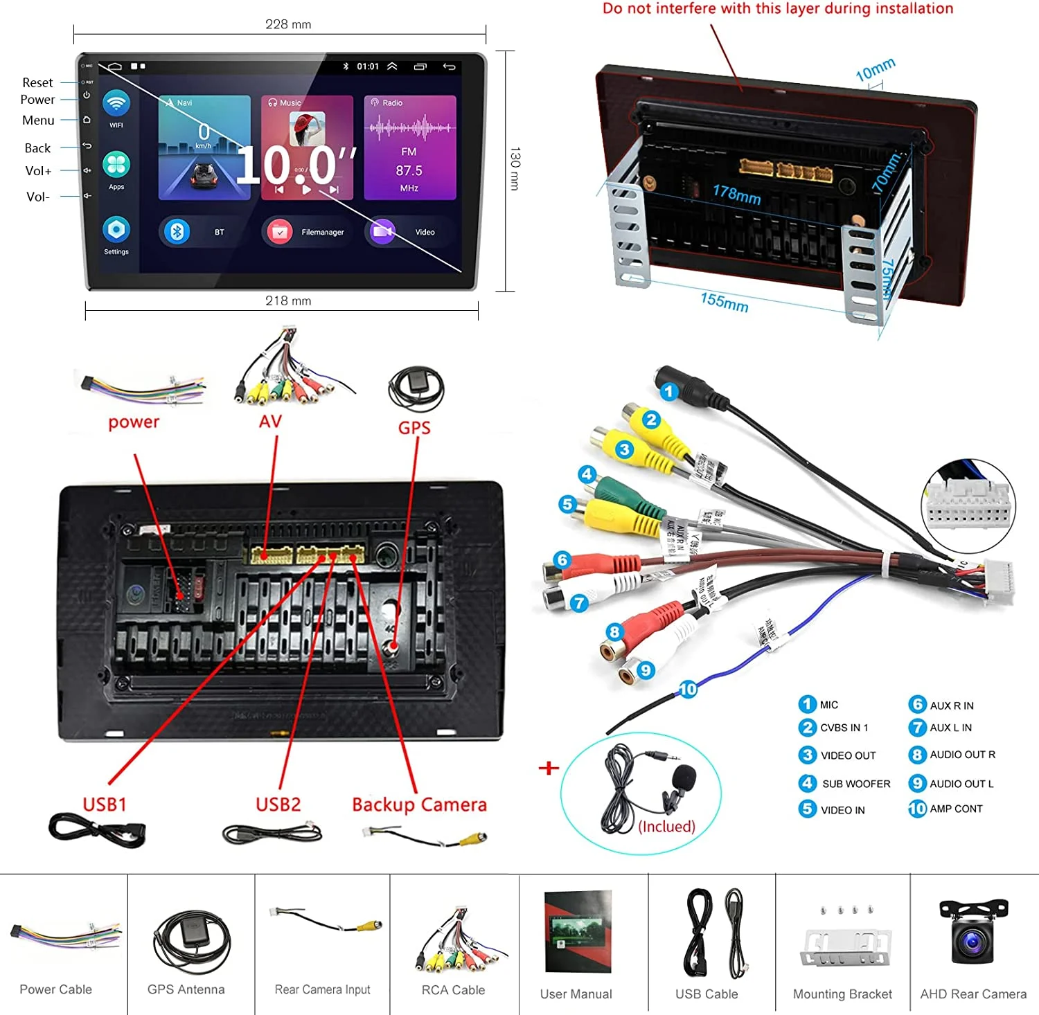 1G+32G Double Din Android 13 Car Stereo with Wireless Carplay Android Auto, 10.1 Inch Touch Screen Car Radio with HiFi/BT/GPS Navigation Support Fastboot Backup Camera WiFi Connection