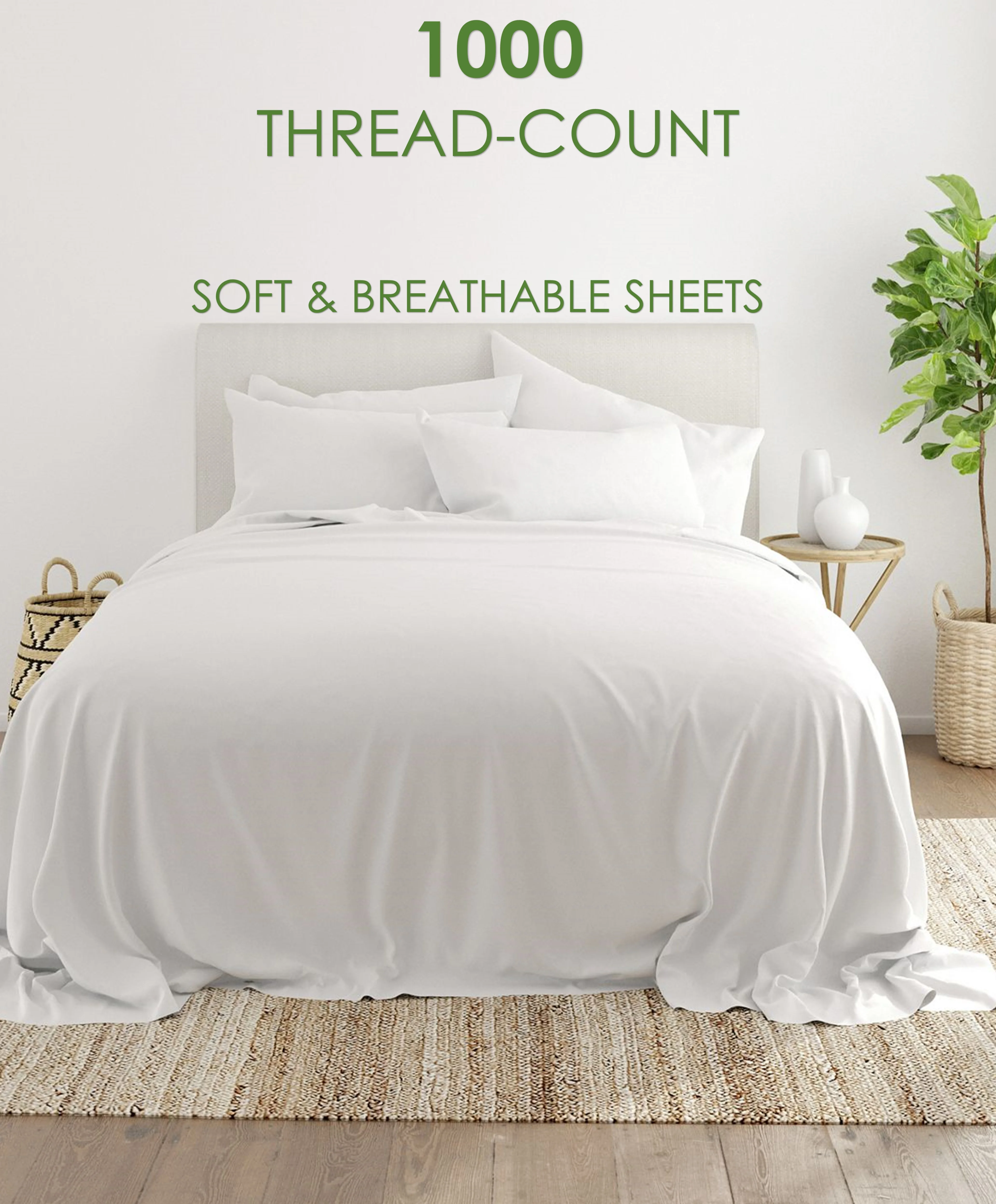 21-INCH EXTRA DEEP POCKETS - 6 PC Queen-XL Giza Sheet Set - (Extra Pillowcases, Fitted & Flat) 1000-Thread-Count 100% Giza Cotton- 1000TC Cotton- White