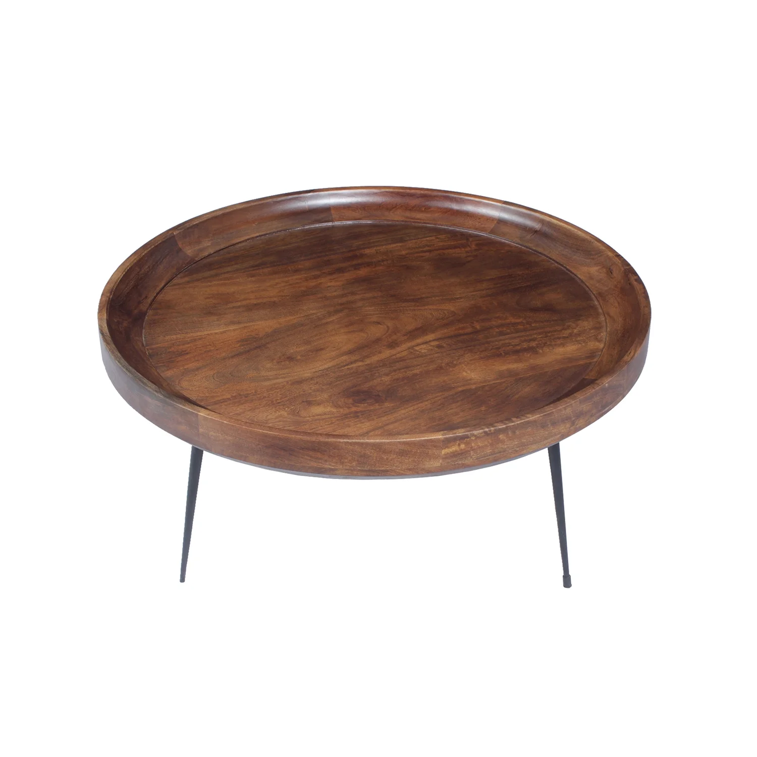 Maykoosh Lakefront Luxury Round Mango Wood Coffee Table With Splayed Metal Legs, Brown And Black