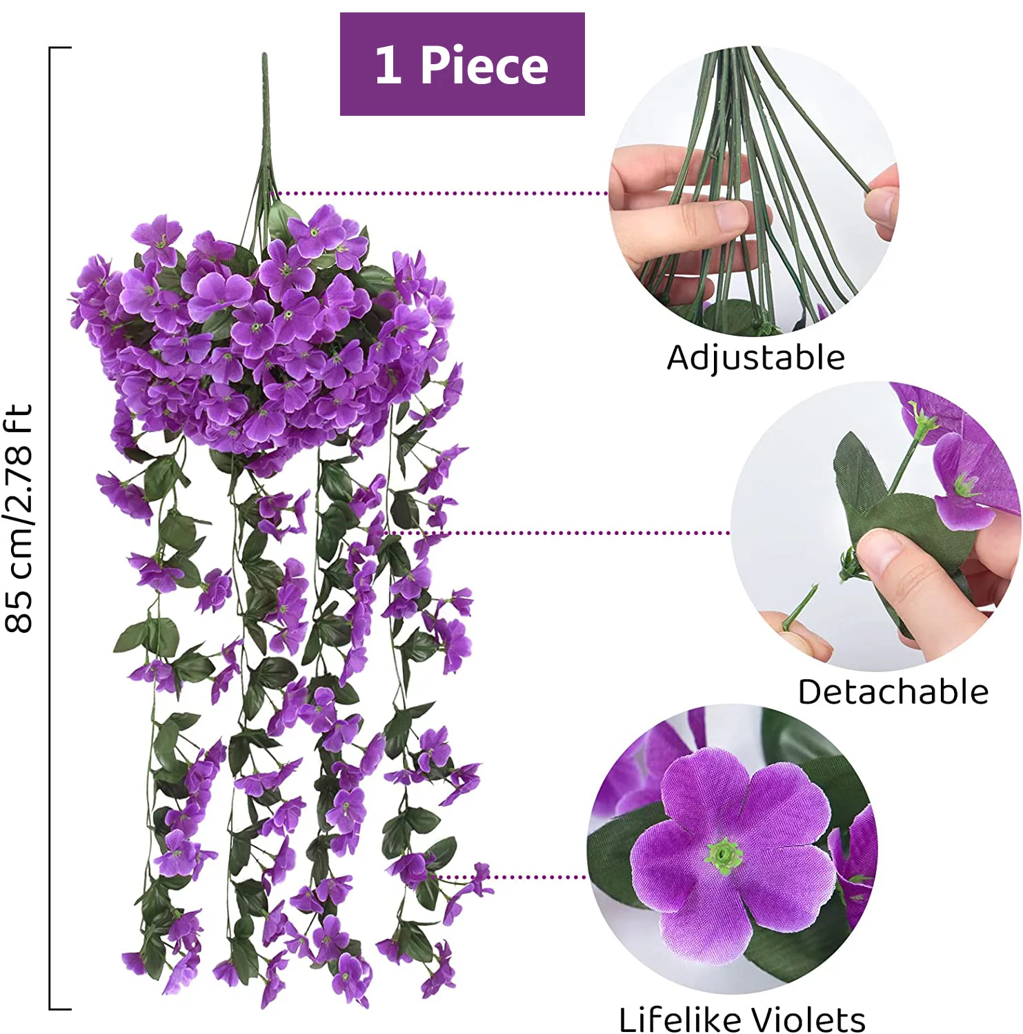 2/4 Pack Artificial Hanging Flowers Fake Hanging Plants Violet Flowers Vine Garland for Spring Summer Home Indoor Outdoor Garden Patio Yard Room Porch Wedding Décor