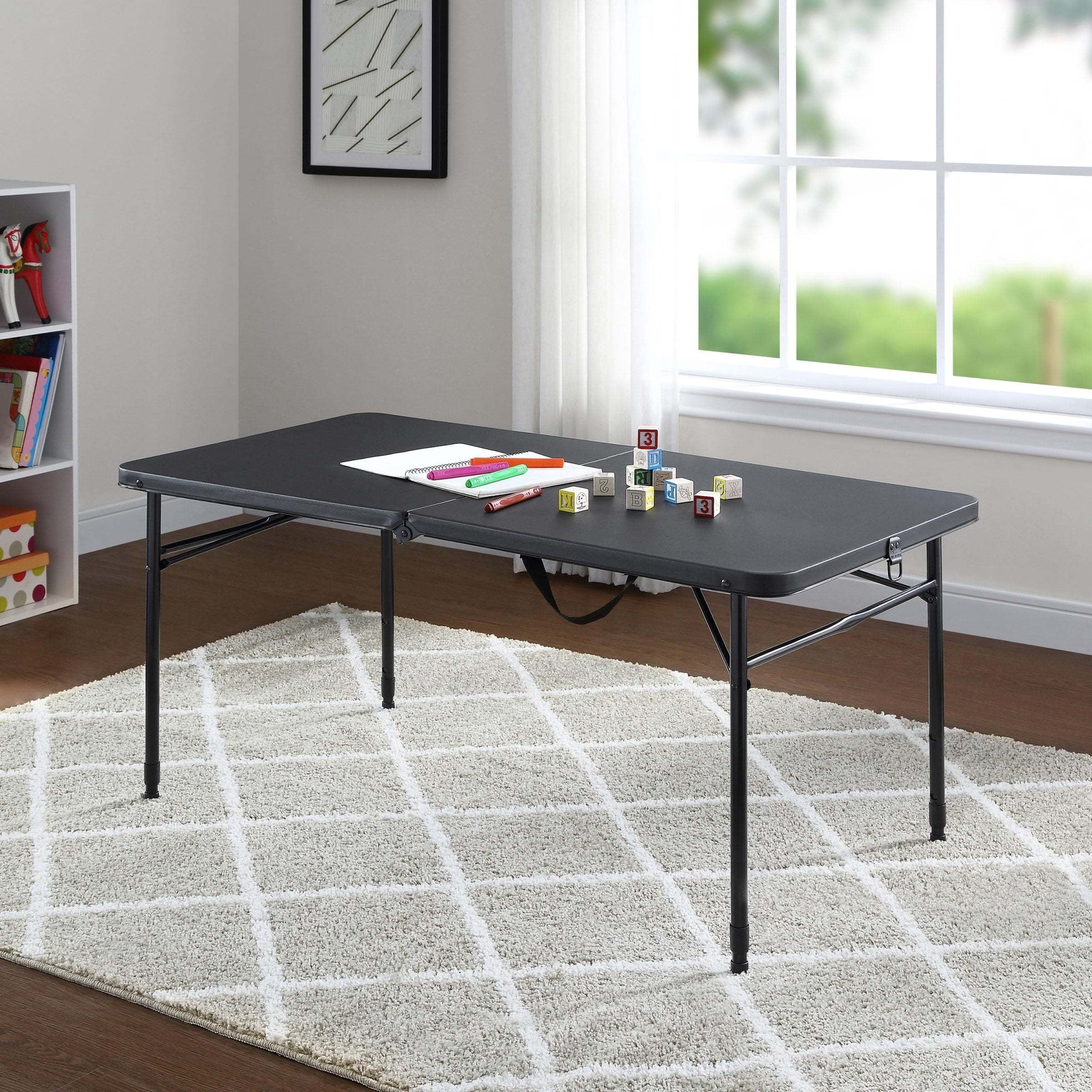 4 Foot Fold-in-Half Adjustable Folding Table, Rich Black