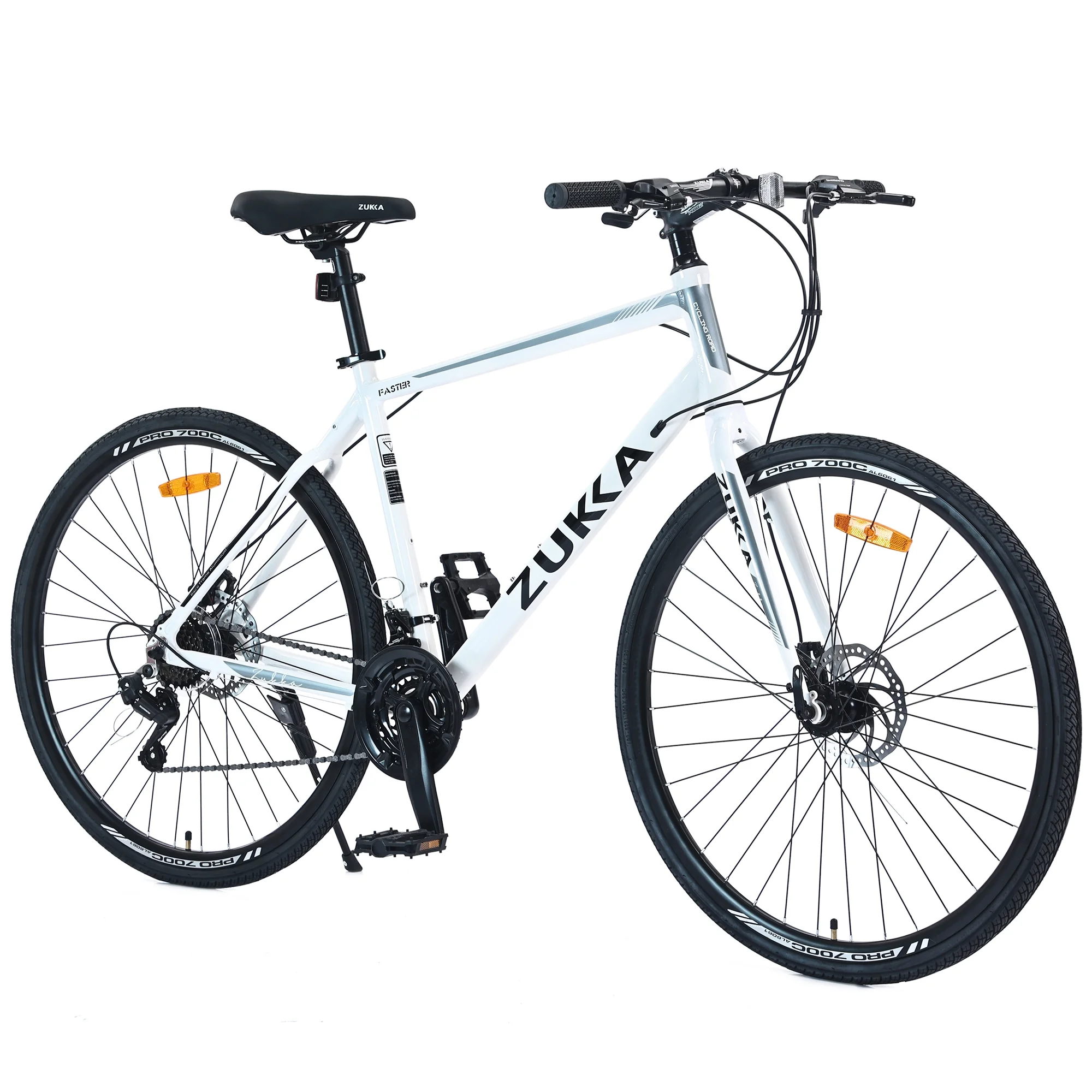 700C Road Bike, 21 Speed Hybrid Bike with Disc Brake for Men Women's City Bicycle, White