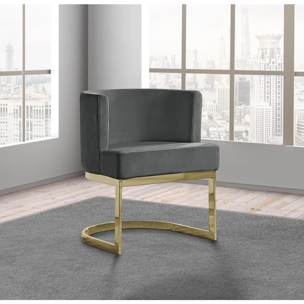Velvet Dark Gray Accent Chair with Gold Chrome Base - 1 Chair