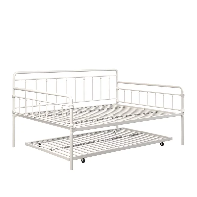 DHP Winston Metal Daybed and Trundle Full Size Sofa Bed Frame in White
