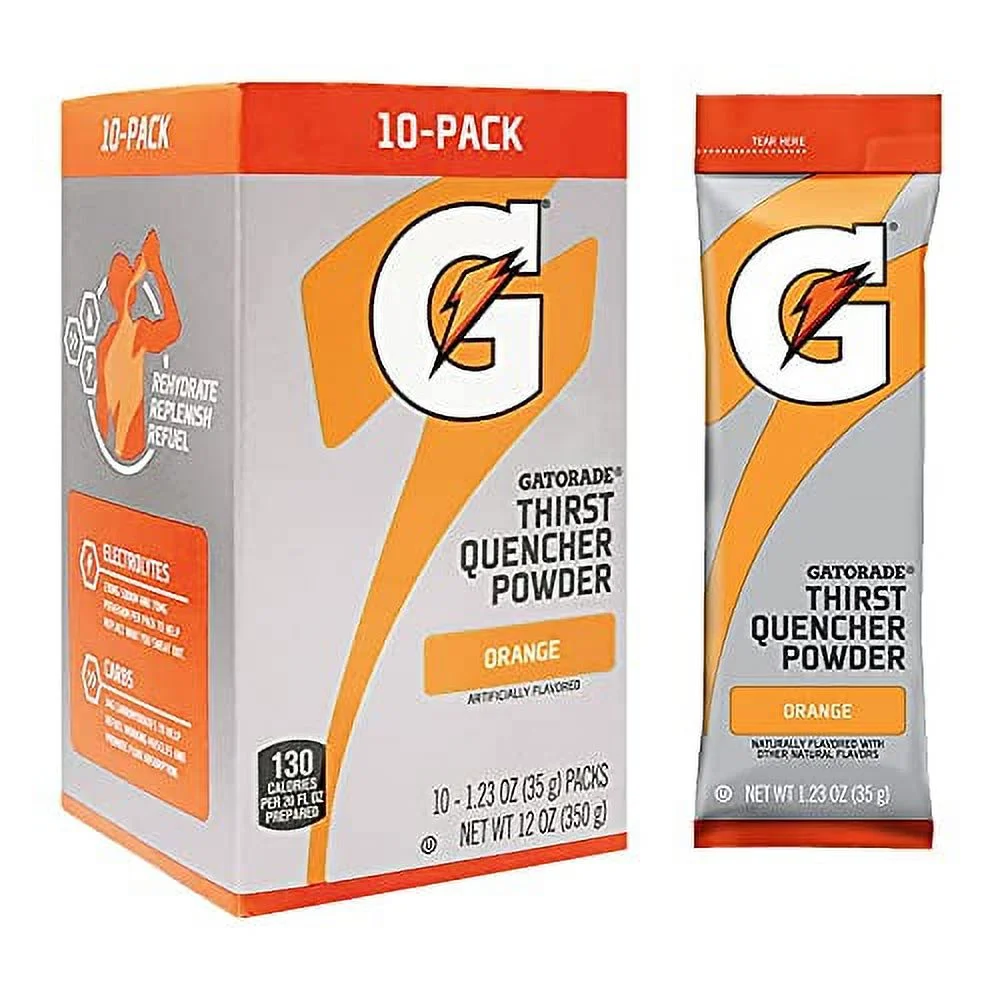 Gatorade Thirst Quencher Powder, 1.23oz Packets, Makes 20 ounces (10 Pack) (Orange)