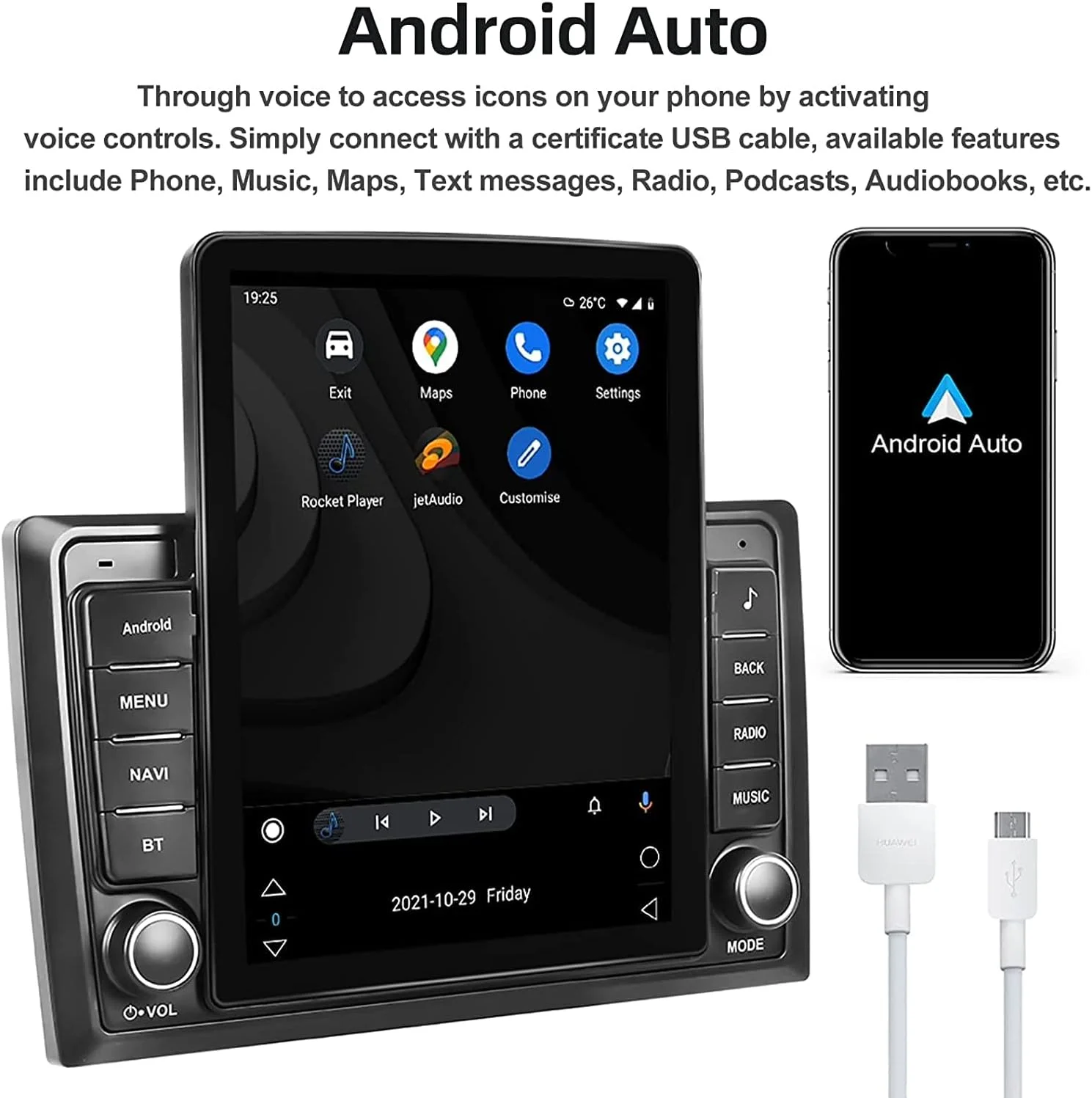 Double Din Car Stereo, 9.7in LCD Vertical Screen, USB Ports, Mirror Link, WiFi GPS, Car Stereo FM Radio Receiver Multimedia Player for 11
