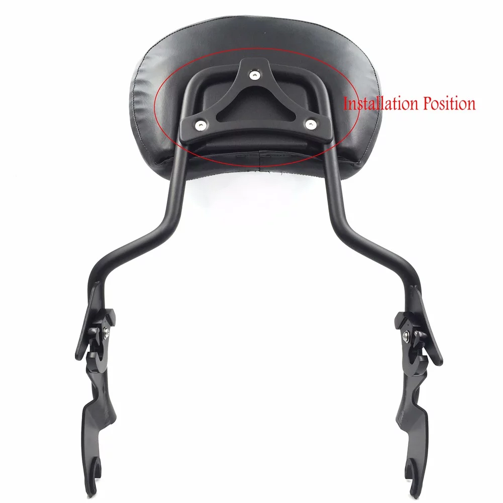 HTT- Motorcycle Flat Black Heavy Metal Sissy Bar Backrest Pad Mount Kit w/ Hollow-out Plate For 2009-2017 Harley Touring