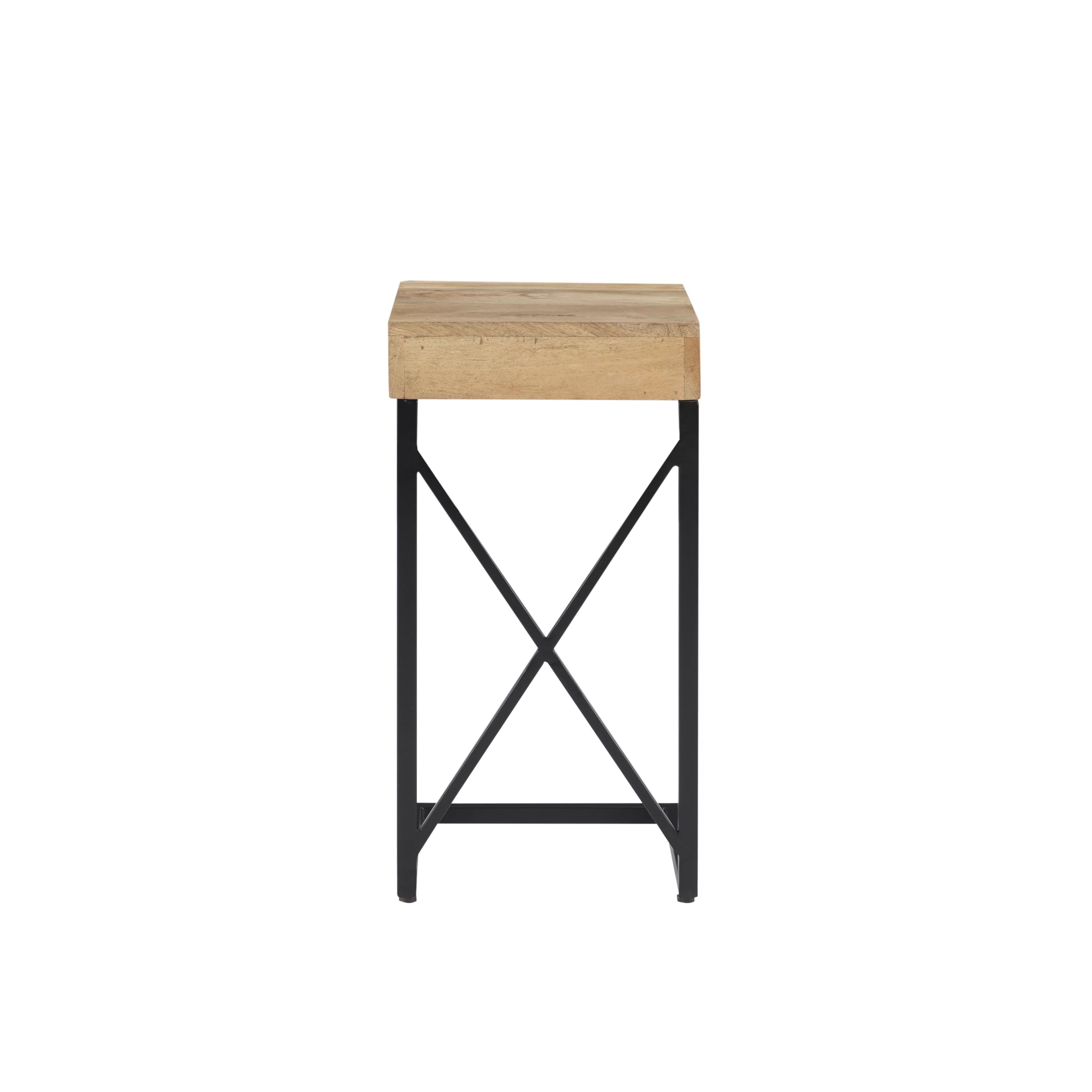 Chalgrove Mid-Century Metal Single Drawer C-Table, Black Base with Natural Wood Top