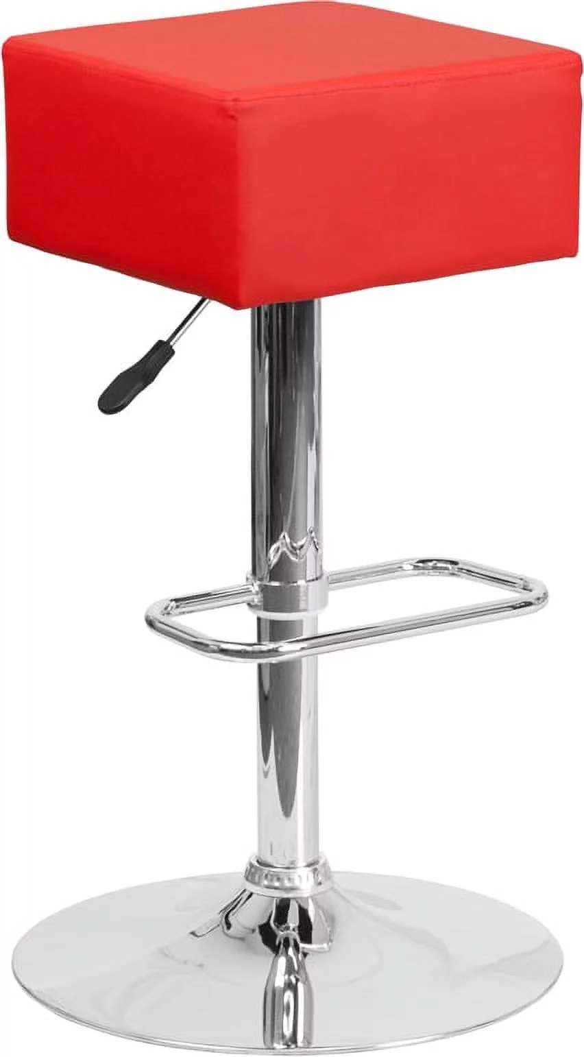 Red Vinyl Adjustable Height Barstool with Square Seat