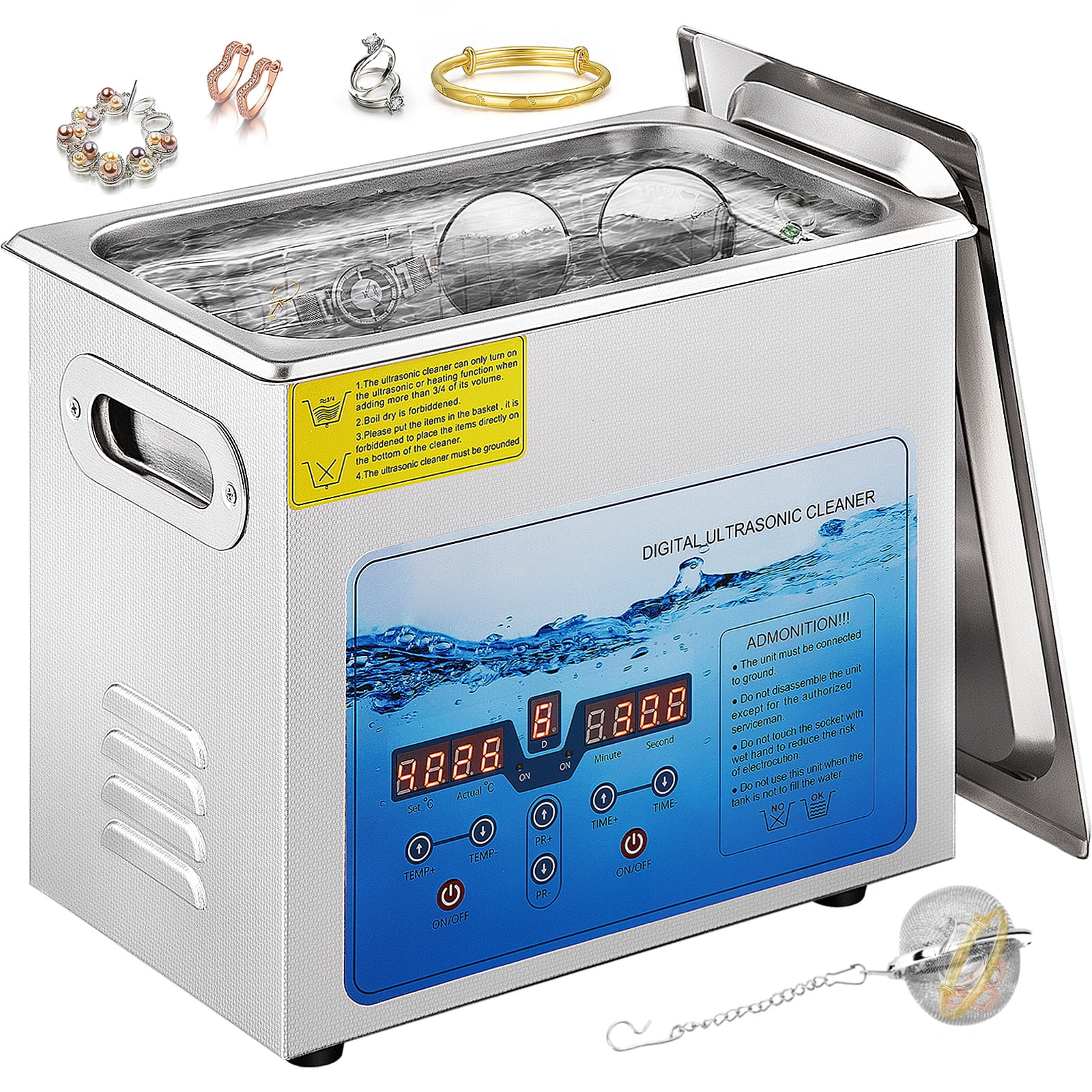 SKYSHALO Ultrasonic Cleaner Jewelry Cleaning Machine w/ Digital Timer and Heater 3L