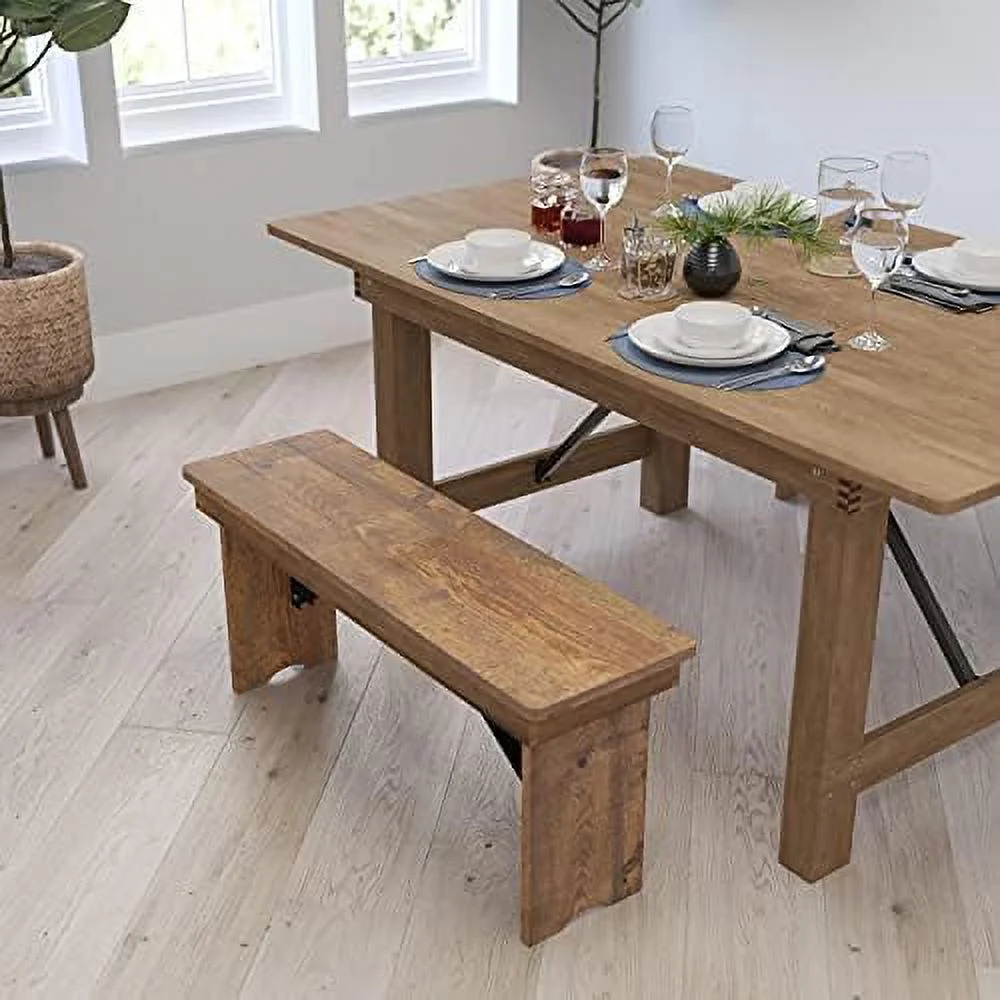 HYHBIBOOM Tinsley 40" x 12" Mahogany Solid Pine Folding Farmhouse Style Bench