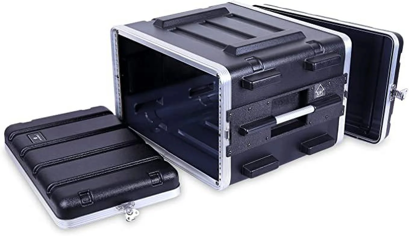 Crossrock Stackable 6U Rack Case, Standard 19.25” Depth, Polyethylene Hard-Shell Construction with Heavy Duty Hardware-Black