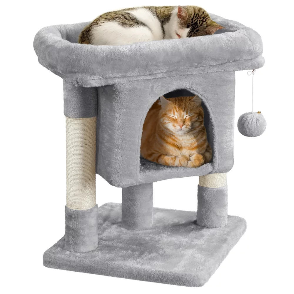 Topeakmart 23.5'' 2-Level Cat Tree Condo Cat Climbing Scratching Tower, Light Gray
