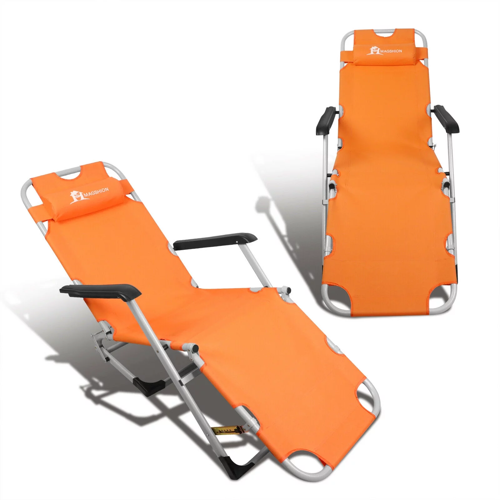 Magshion Portable Aluminum Folding Chaise Beach Chair Lounger Set of 2 -w/ Detachable Pillow