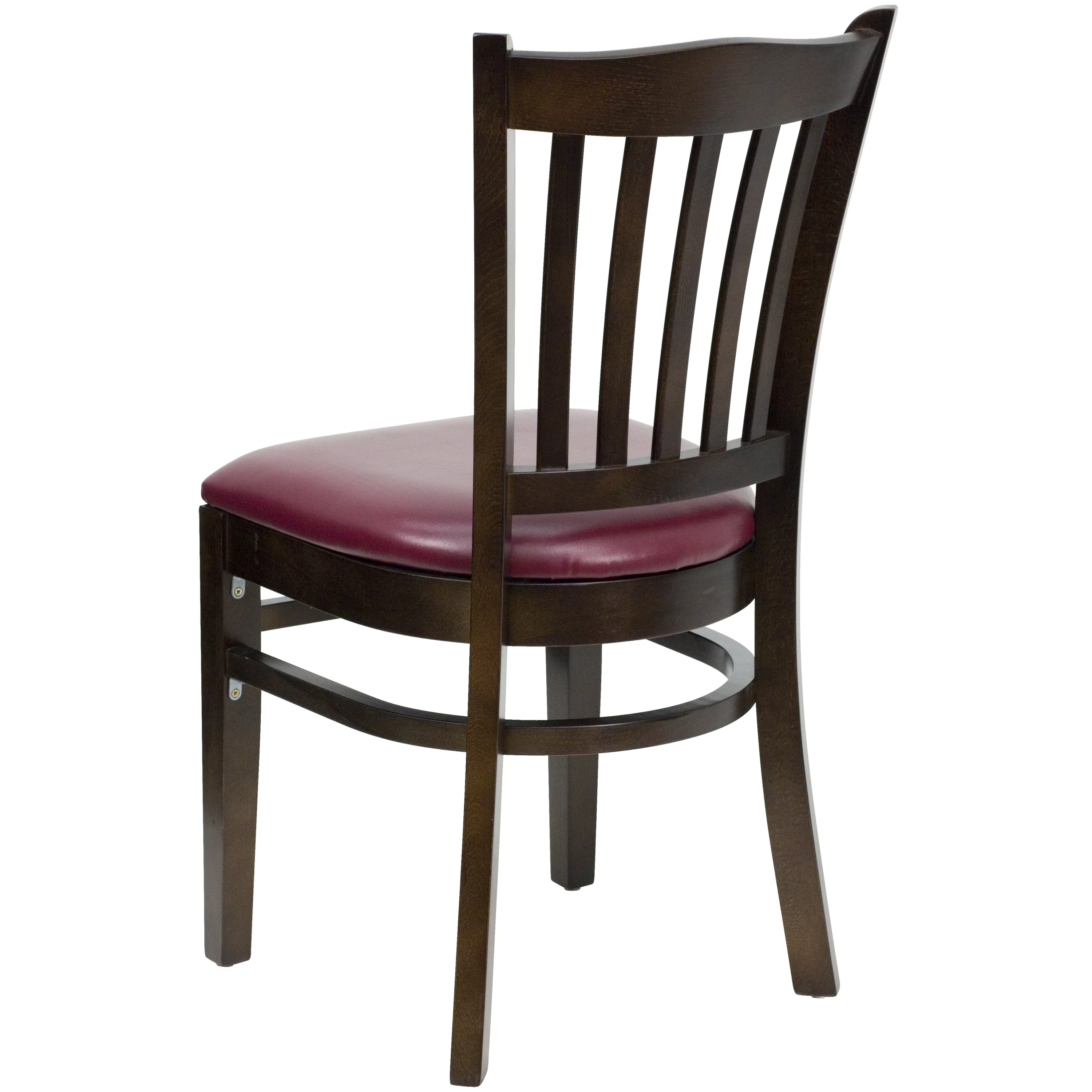Emma + Oliver Vertical Slat Back Walnut Wood Chair, Burgundy Vinyl Seat