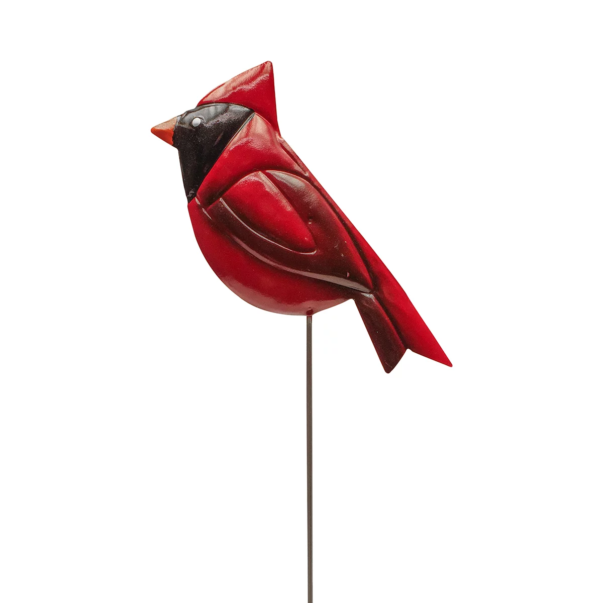 Red Cardinal Bird Metal Pot Plant Stake Hand Painted 3D Yard Art Outdoor Garden Patio Planter Decor
