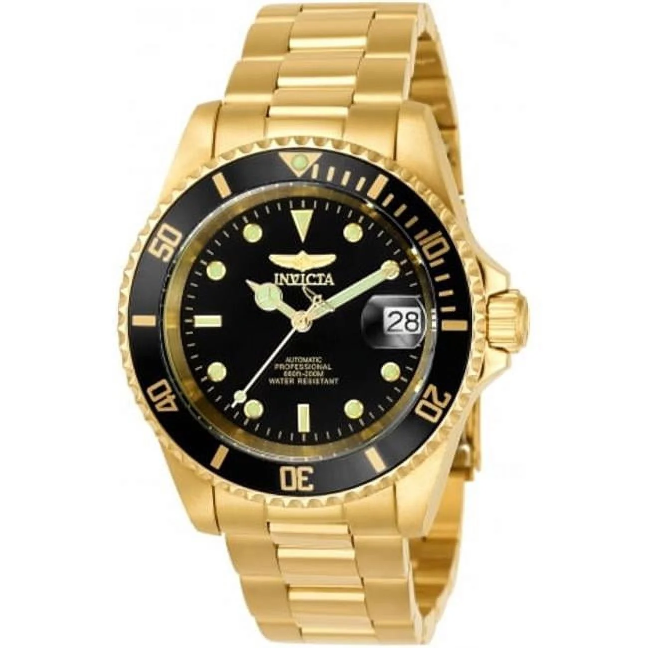 Mens Pro Diver Automatic 3 Hand Black Dial Watch - Gold Tone