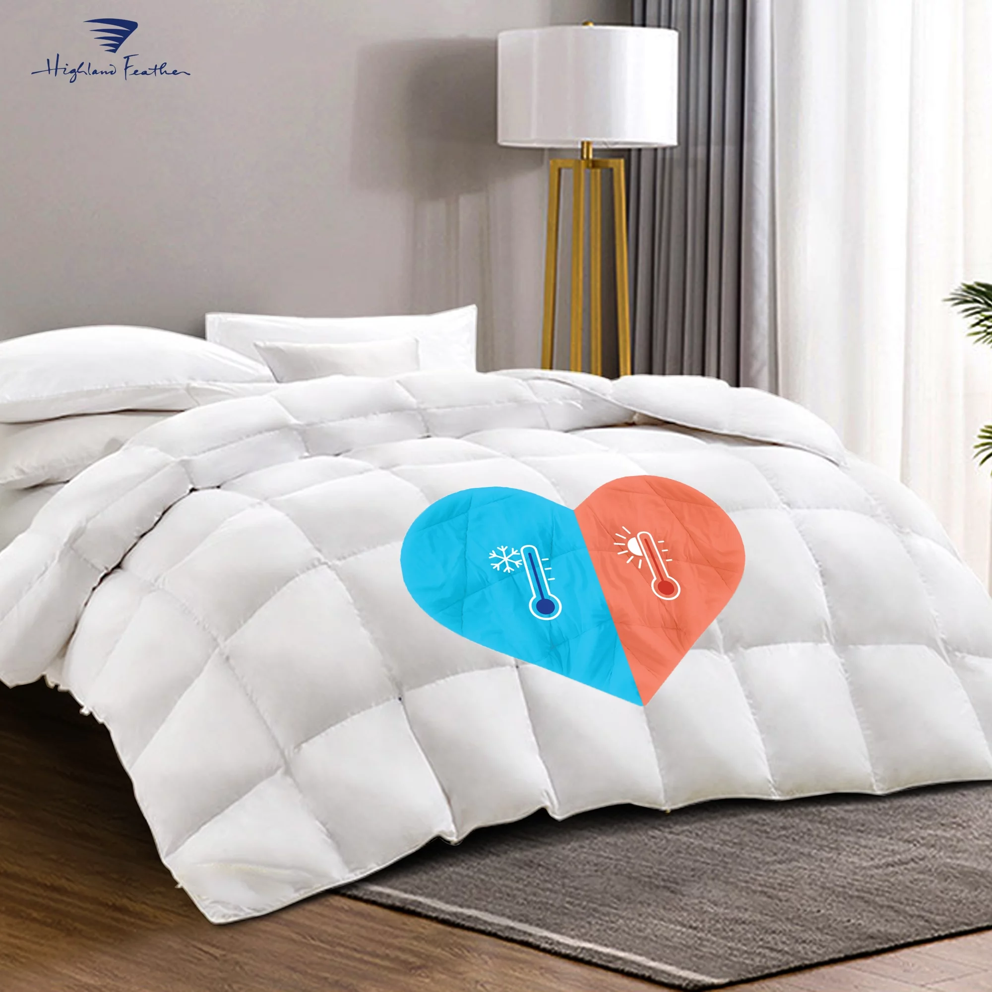 Highland Feather Dual Warmth 600 Loft White Goose Down Duvet 500TC Pure Cotton Casing SmartCare