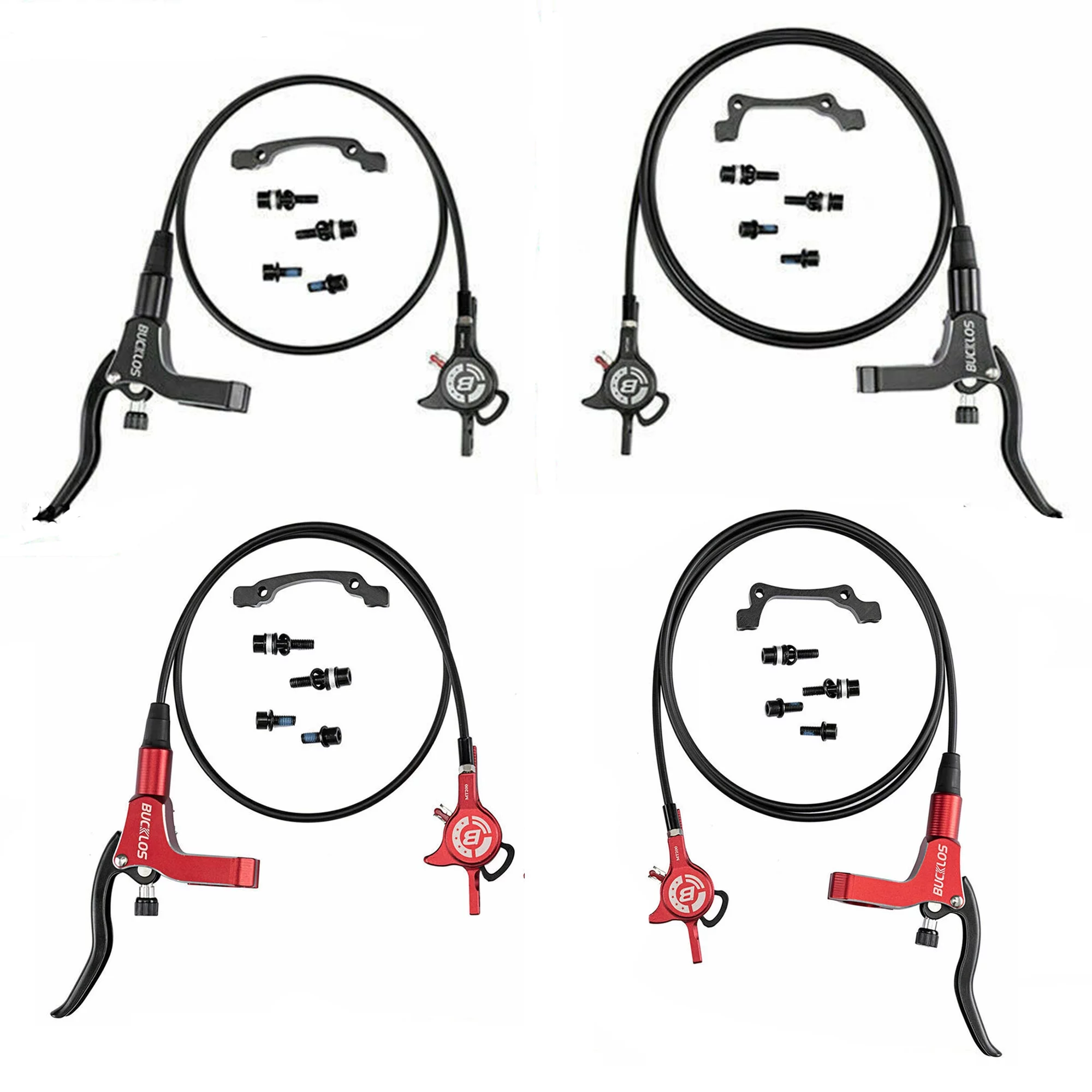 BUCKLOS MTB Bicycle Hydraulic Disc Brakes Set,Left Front Right Rear Mountain Cycling Calipers Fit E-Bikes Fat Bikes with PM/IS Adapter
